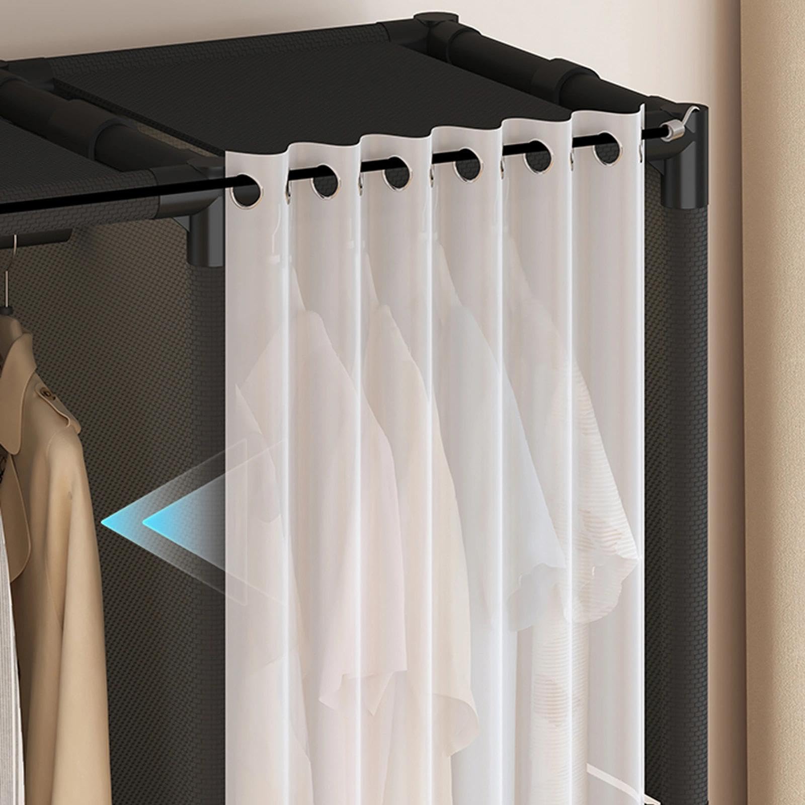 Alt View 5. PO3TICJUNKI3 - Portable Closet Wardrobe Heavy Duty Clothes Rack With Cover Style Garment Rods Shelves X W H - White 56.2" L.