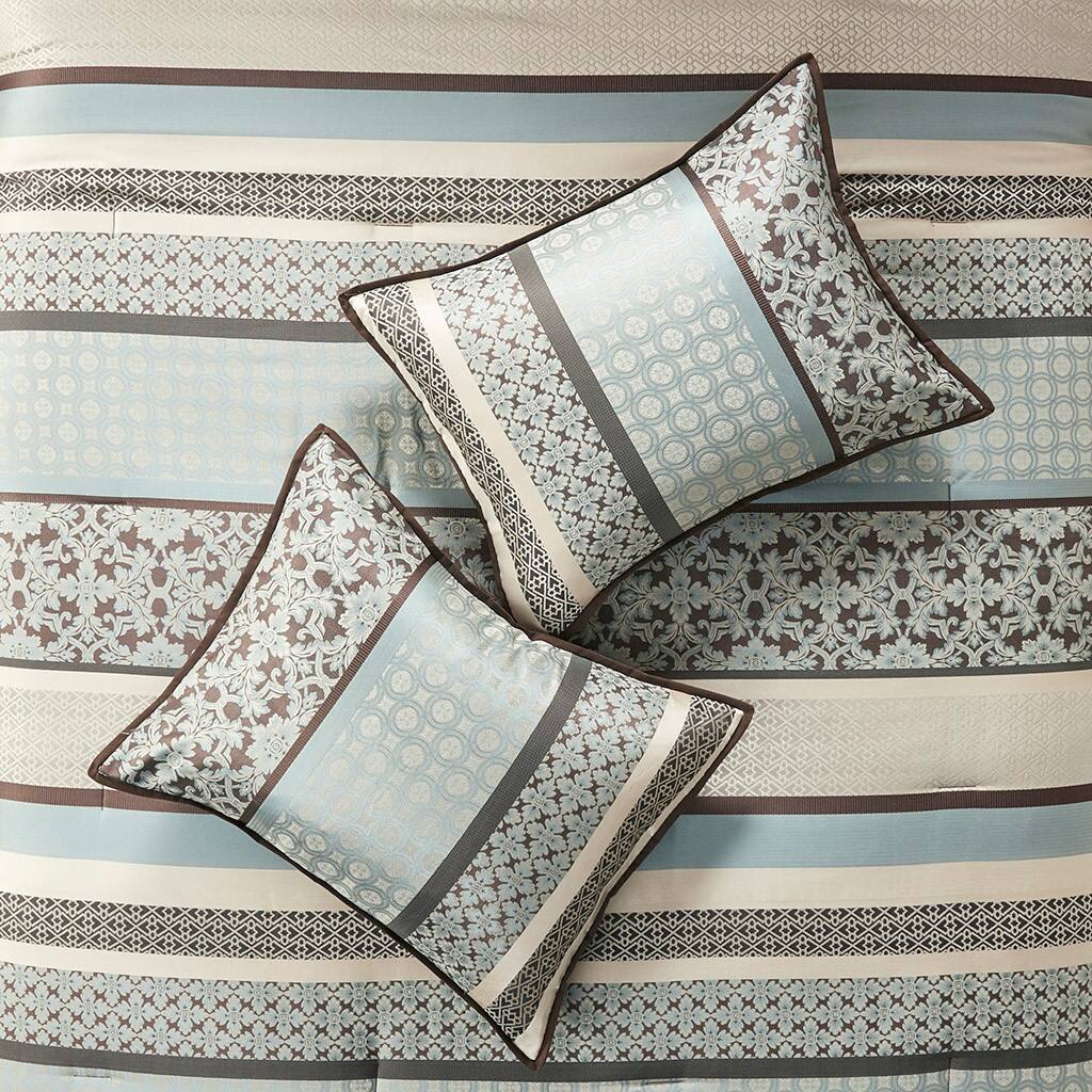 Left. TinyHomie - 7 Piece Comforter Set Blue King - Blue.