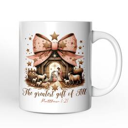 OrnamentallyYou - Holy Night Nativity Scene Jesus Mug, The Greatest Gift of All Matthew 1:21 Christian Christmas Gift - White