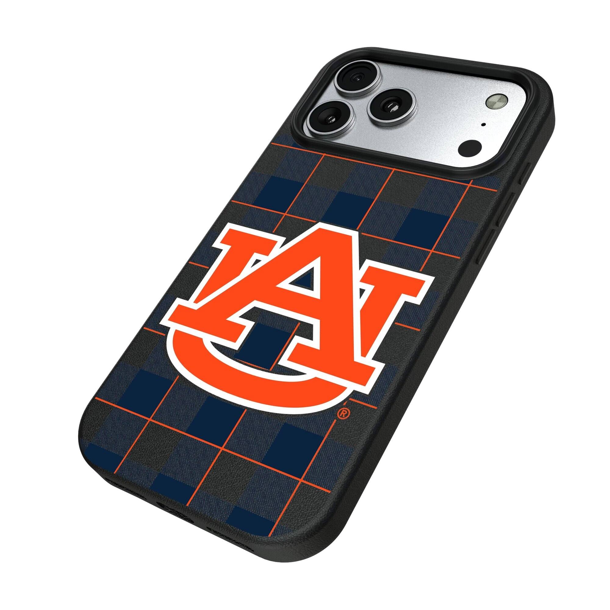 Alt View 1. Keyscaper - Auburn Tigers Plaid Magnetic Bump iPhone Case - 15 Pro Max - Black.