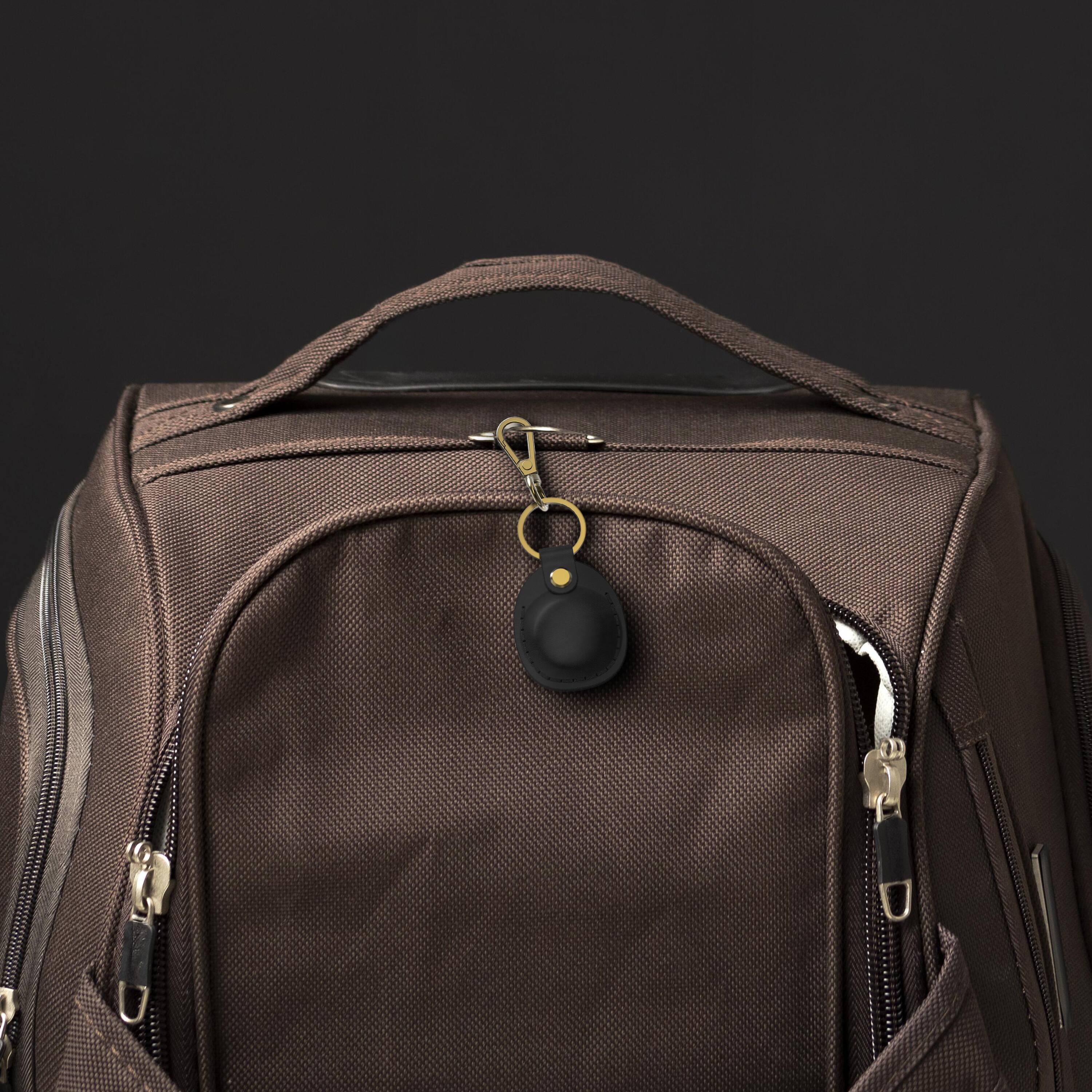 Angle. Vena - For Apple AirTag Holder, AirTag Keychain Genuine Leather, AirTag Case Cover For Pet Dog Cat Collar Luggage, Black - Black.