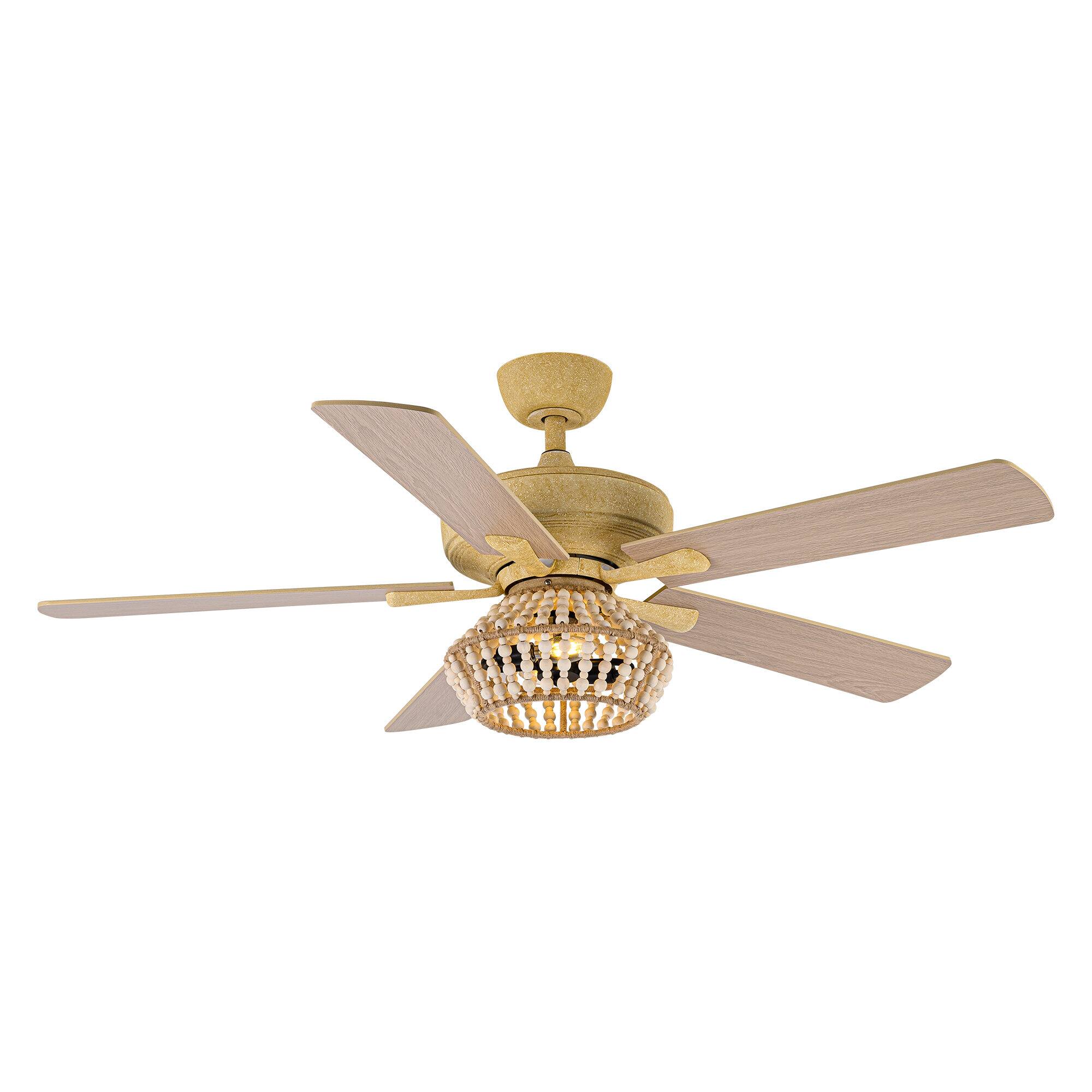 Alt View 6. Parrot Uncle - 52" BohoSand Gold Cage Ceiling Fan with Remote and Light Kit - Matte White.