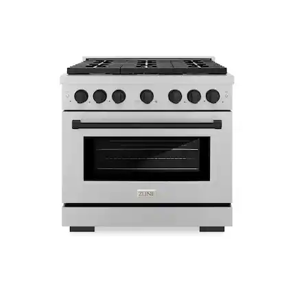Front. ZLINE - ZLINE Autograph 36 in. Paramount Dual Fuel Satin Steel Range w/ 6 Burners & Black Accents (SDRSZ-36-MB) - Stainless Steel.