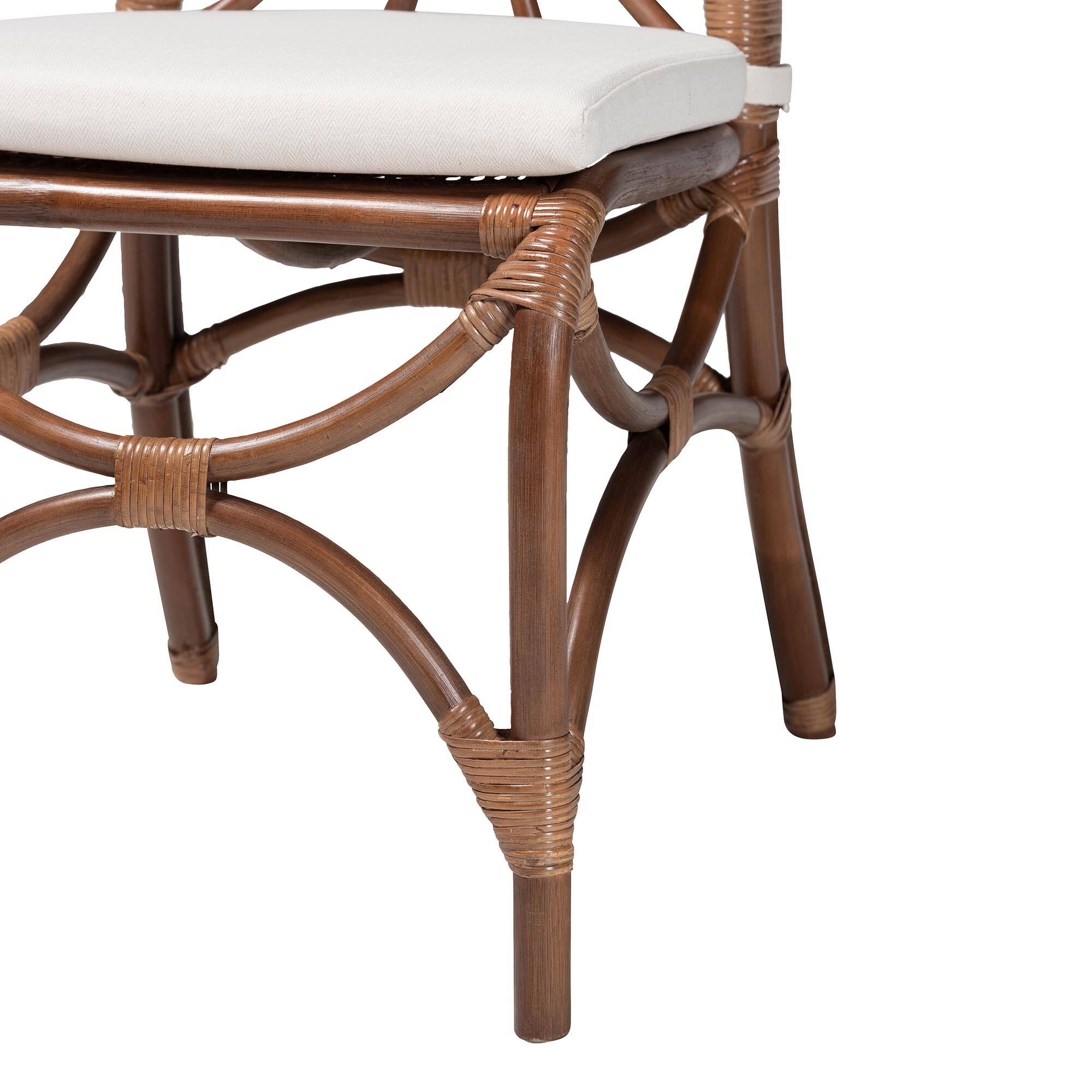 Alt View 2. bali & pari - bali & pari Brama Natural Rattan Dining Chair with Decorative Backrest and Cushioned Seat - Light Brown.