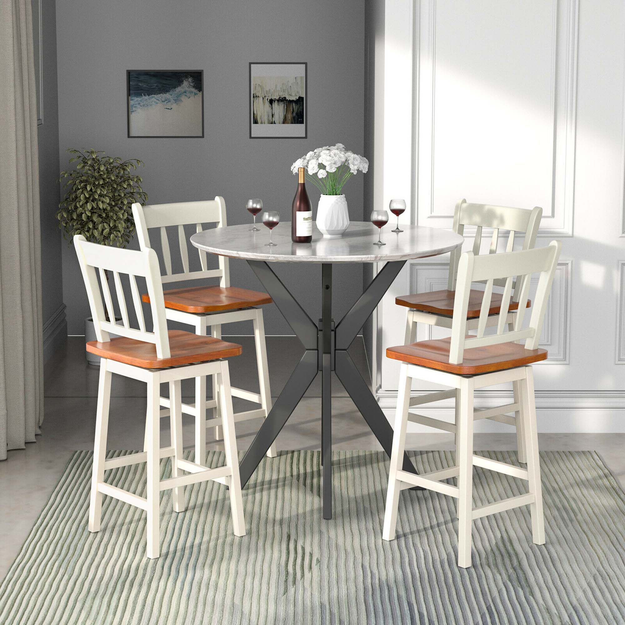 Alt View 1. Costway - Costway 4PCS Bar Stool 24.5" Swivel Counter Height Chair w/ Footrest - Cream.