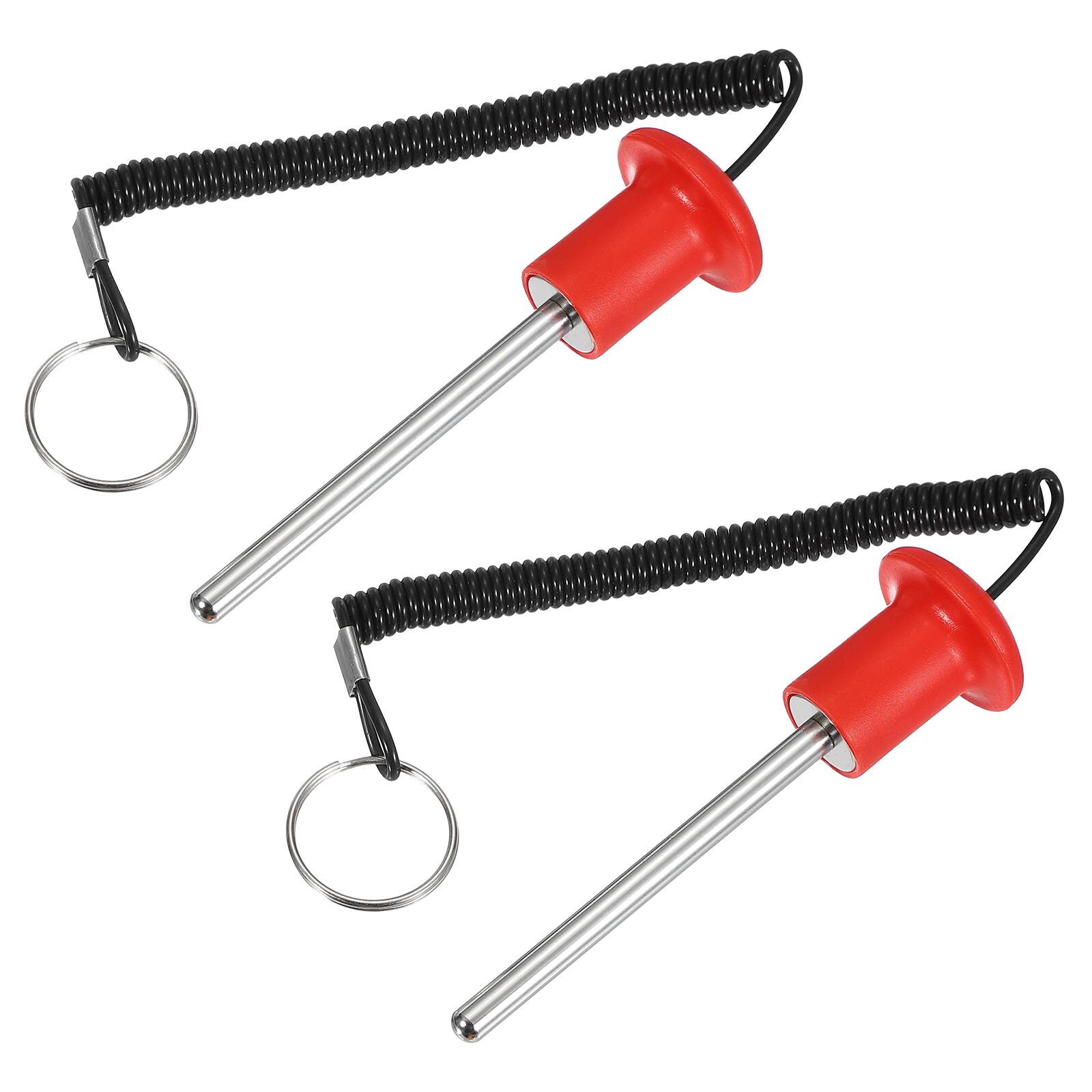Front. Unique Bargains - Gym Pin, Weight Stack Pin Strength Training Replacement with Pull Rope 0.3 x 3.9 Inch & 2pcs for Home/Gym - Red.
