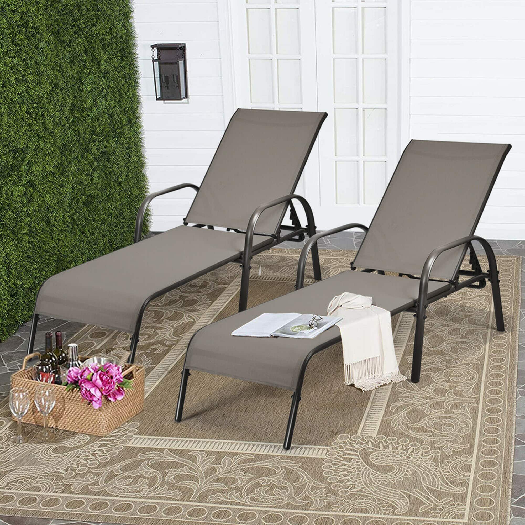 Gymax - 2PCS Adjustable Chaise Lounge Chair Recliner Patio Yard Outdoor w/ Armrest - Brown