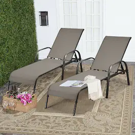 Gymax - 2PCS Adjustable Chaise Lounge Chair Recliner Patio Yard Outdoor w/ Armrest - Brown