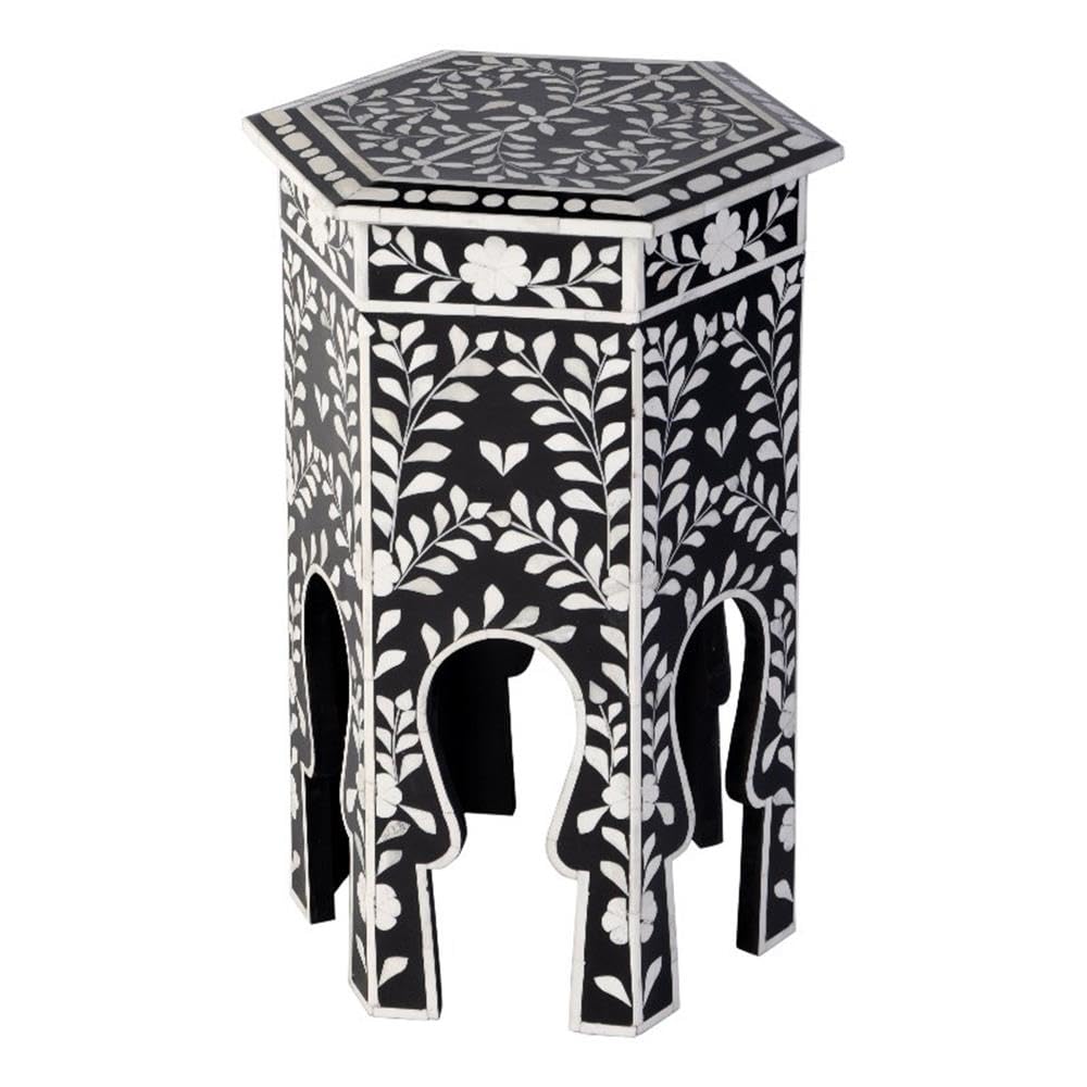 Front. Butler Specialty - Amaya 16 in. W Hexagon Bone Inlay Side Table - Black,White.