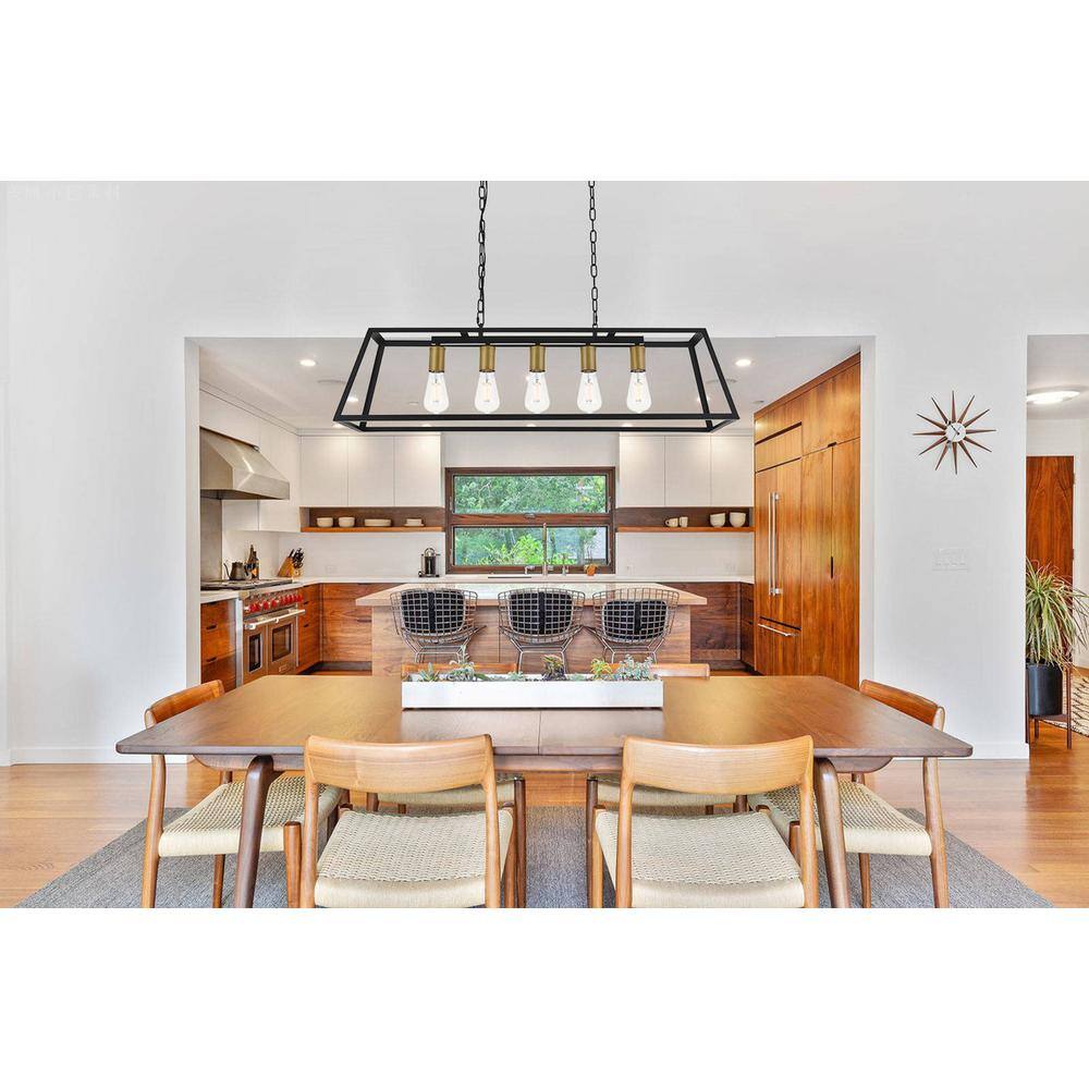 Angle. Living District - Resolute 5 light brass and black Pendant - Brass And Black.