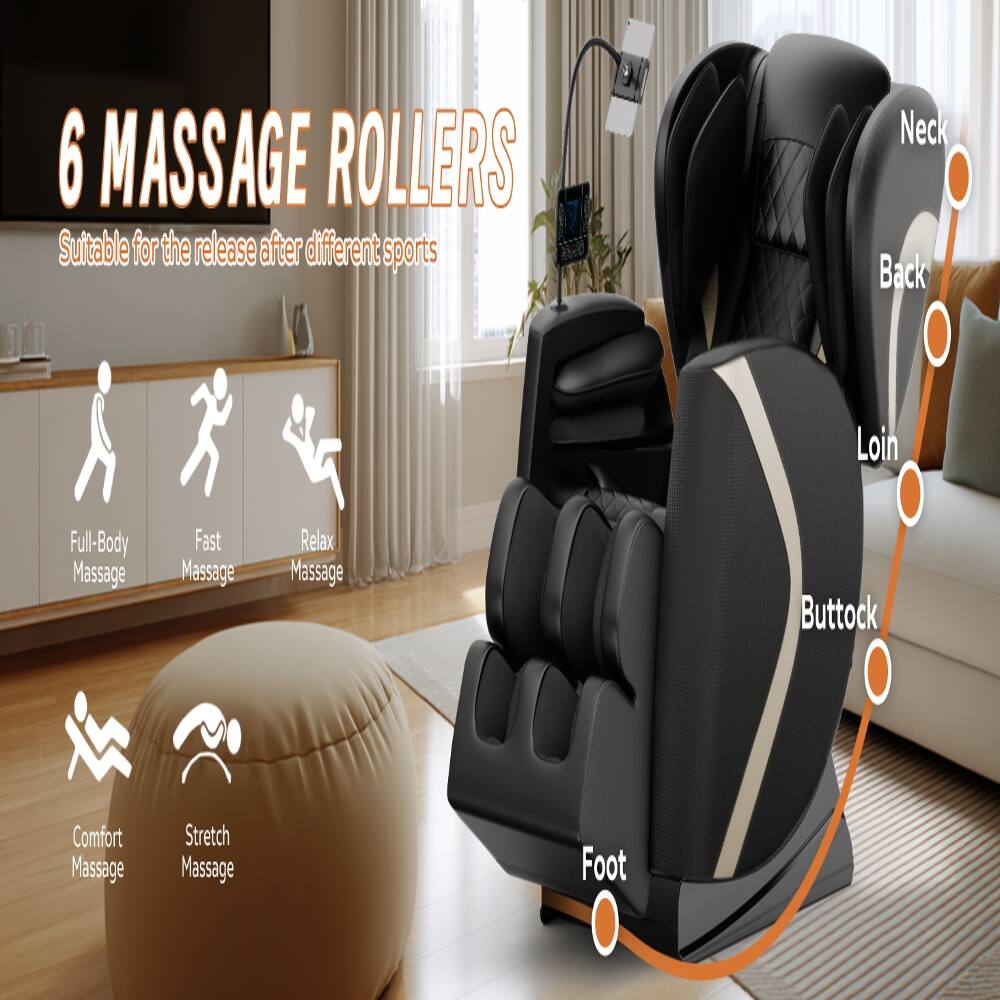 6 MASSAGE ROLLERS  
Suitable for the release after different sports  

Full-Body Massage  
Fast Massage  
Relax Massage  
Comfort Massage  
Stretch Massage  

Neck  
Back  
Loin  
Buttock  
Foot