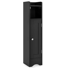 Costway - Bathroom Storage Cabinet with Door Toilet Paper Holder Stand for Small Spaces - Black