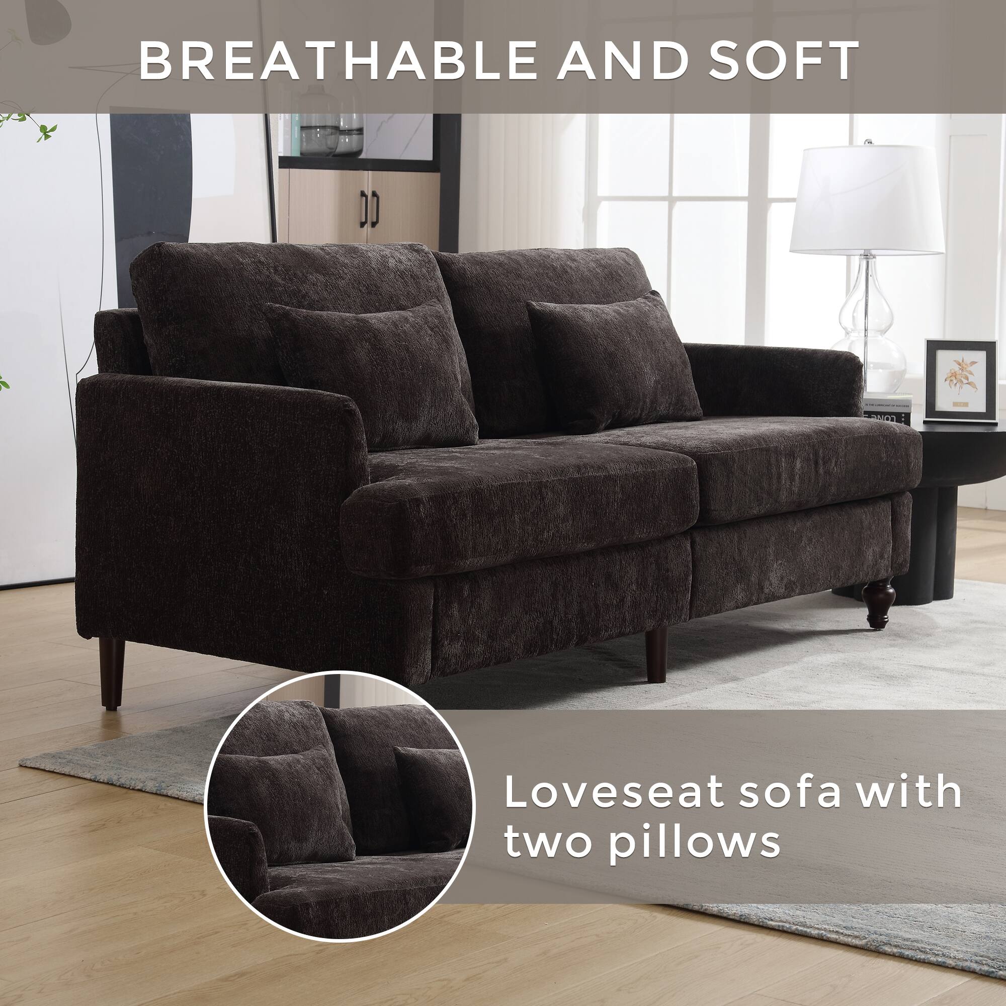 BREATHABLE AND SOFT

Loveseat sofa with two pillows