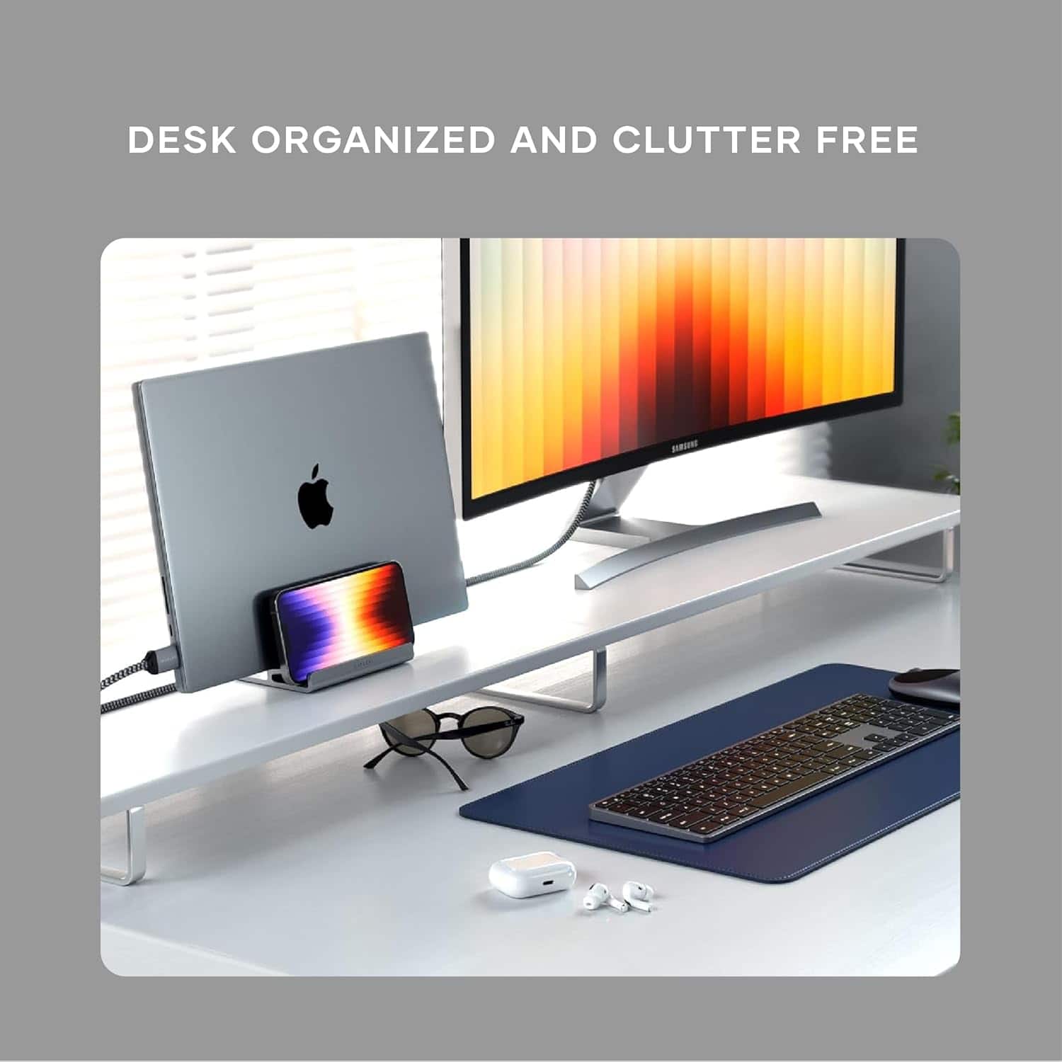 Desk organized and clutter free.