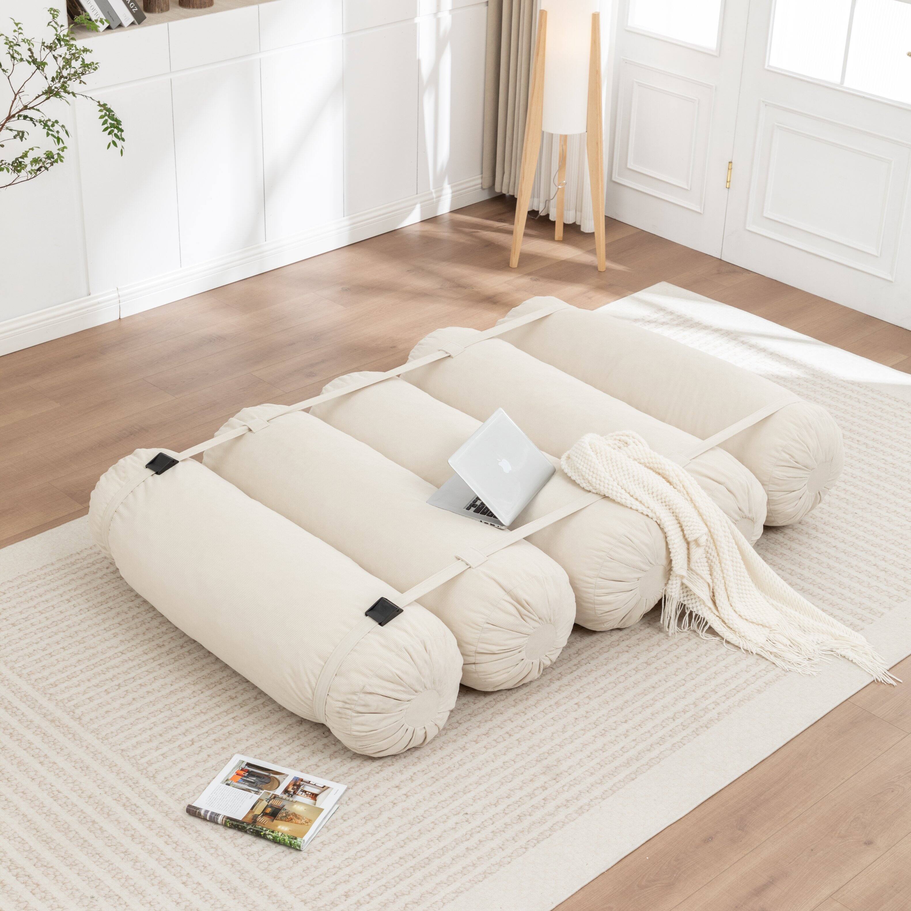 Alt View 9. GOODSILO - Adjustable Modular Floor Sofa with Corduroy Fabric for Versatile Lounge Configurations in Living Room or Bedroom - Beige.