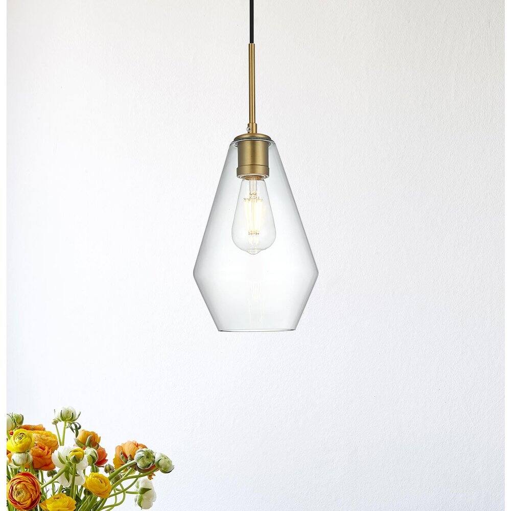 Alt View 6. Living District - Gene 7 Inch Pendant Clear Shade in Satin Gold - Satin Gold And Clear.