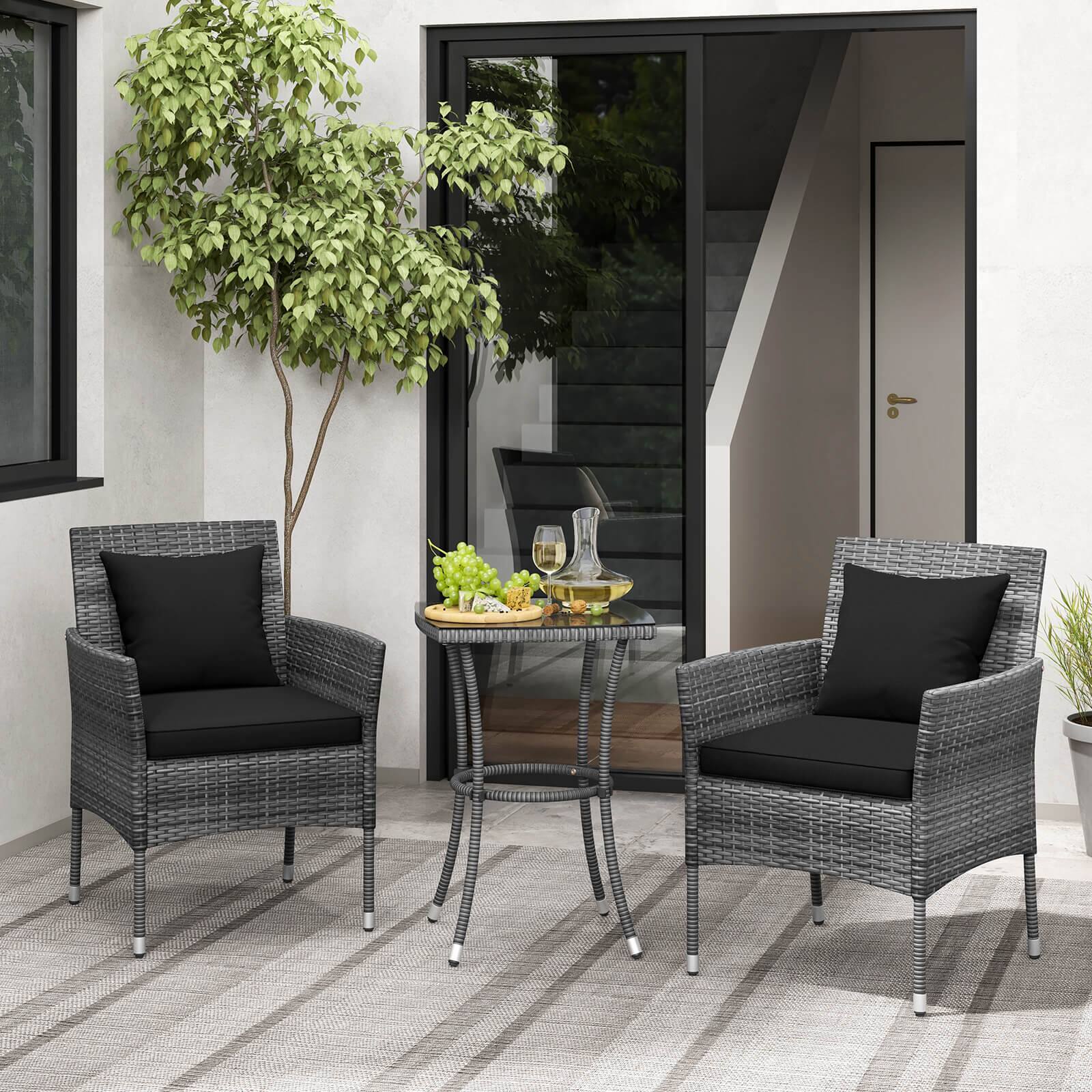 Alt View 1. Costway - Costway 3 PCS Patio Furniture Set with Cushioned Patio Chairs & Tempered Glass Coffee Table - Black.