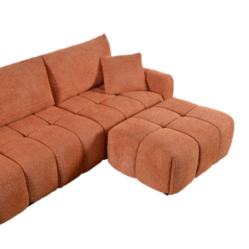 Alt View 4. LUCKY ONE - 110" L-Shape Modular Boucle Sectional Sofa w/ Extra-Large Seat Movable Ottoman - Orange.