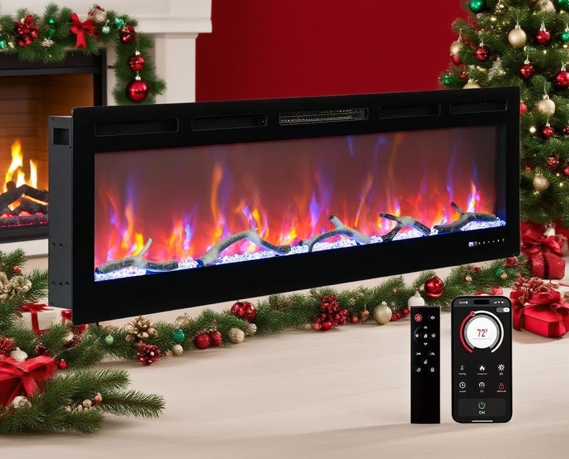 Acekool - 72" Recessed or Wall Mounted Electric Fireplace, WiFi & Alexa, Led Touch Screen