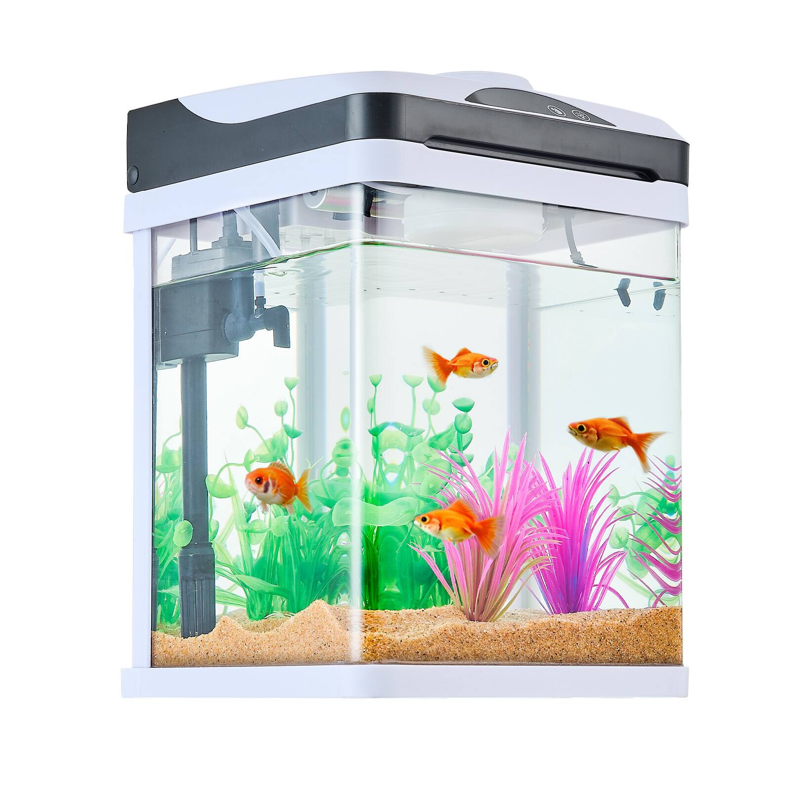 Alt View 4. HOMLUX - 2 Gallon Fish Tank Aquarium LED Smart Square Clear Glass 7 Color Self Cleaning - White.