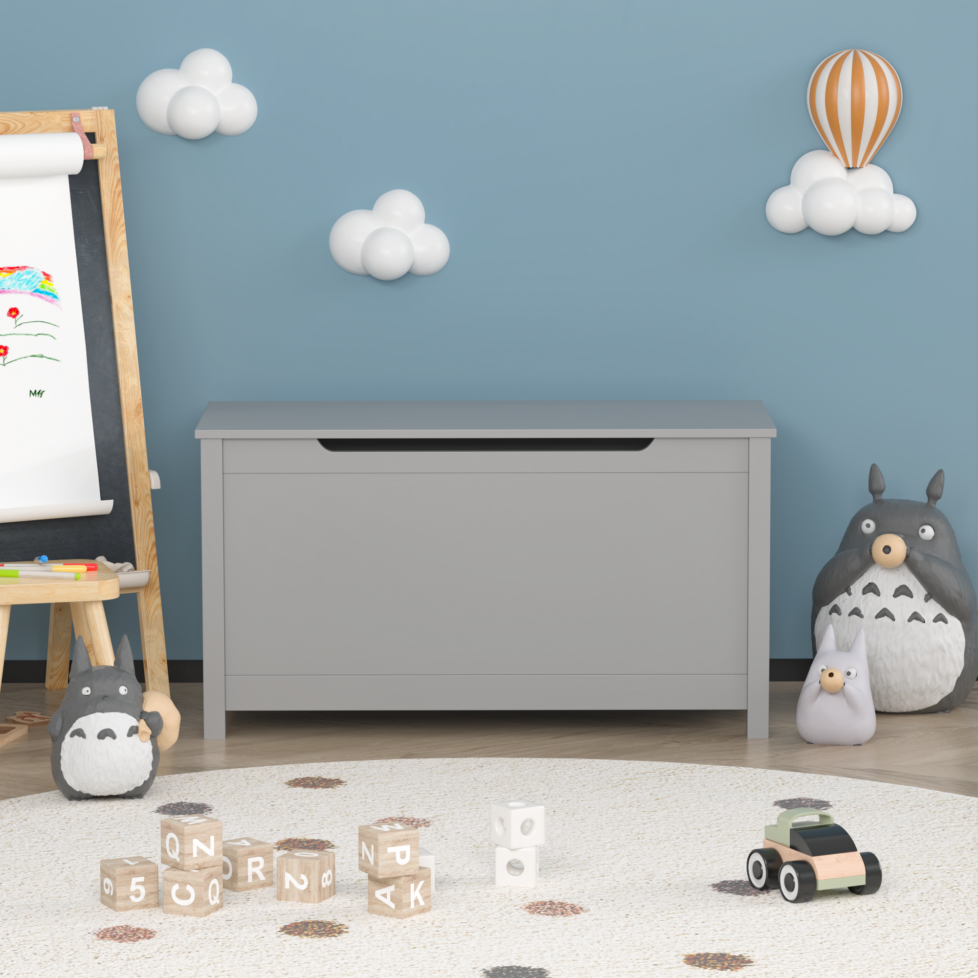 Alt View 1. GOODSILO - Kids' Toy Box: Large Wooden Storage Chest with Safety Lid for Playroom Organization - Gray.