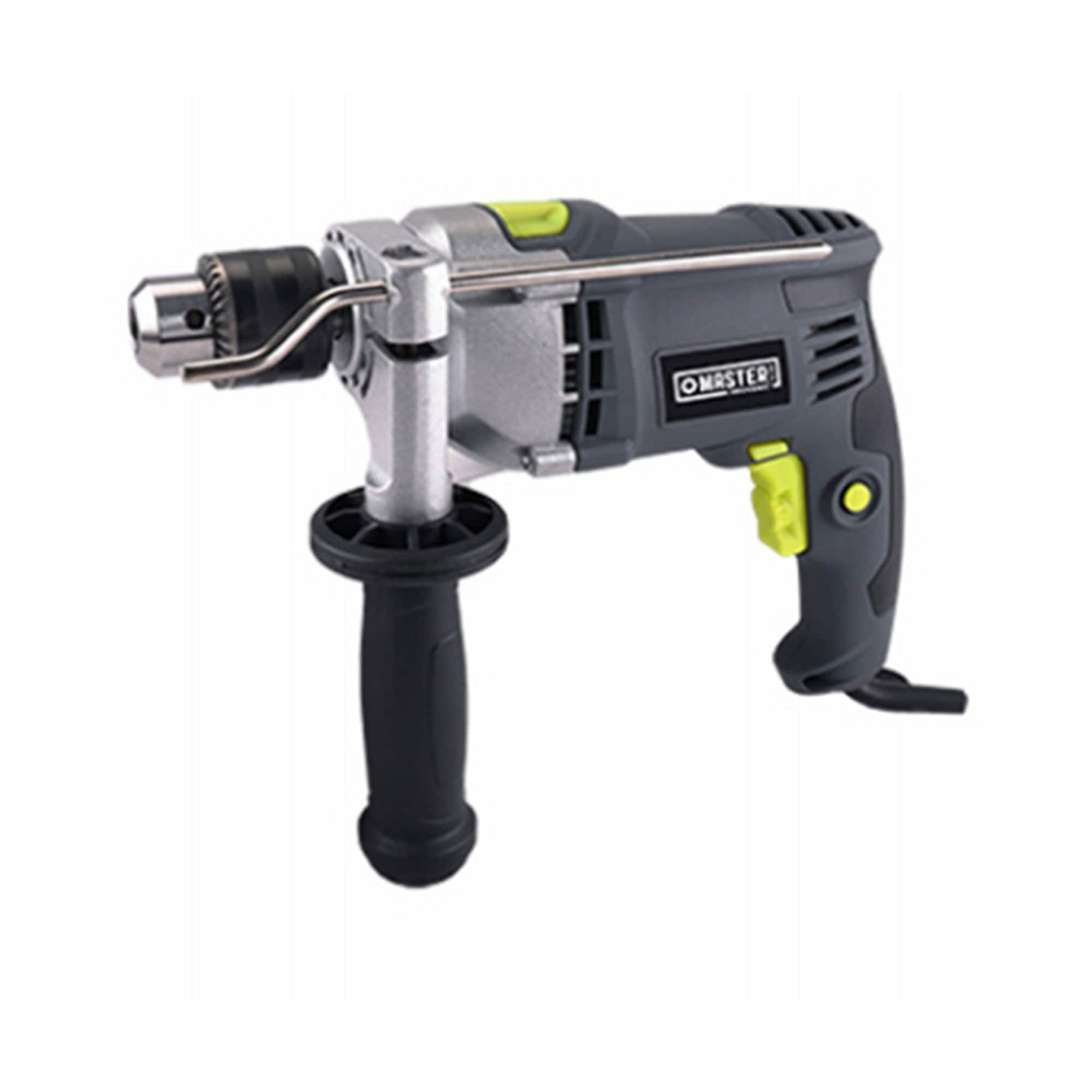 Master Mechanic - 7.5 Amp 0.5 Inch Hammer Drill w/ Soft Grip Handle & Metal Gauge - Gray
