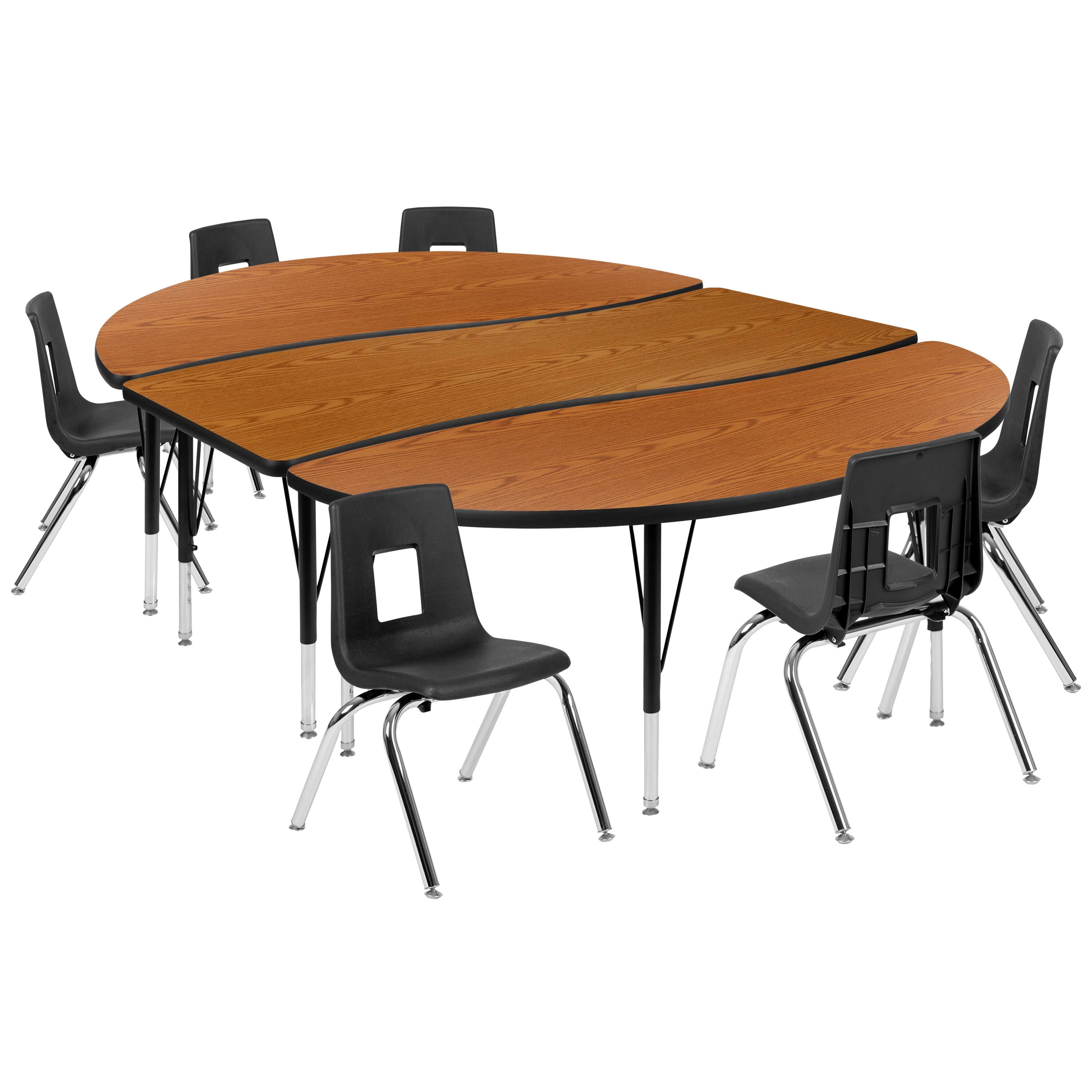Alt View 1. Emma + Oliver - 86" Oval Wave Collaborative Laminate Activity Table Set with 14" Student Stack Chairs, Grey/Black - Oak.