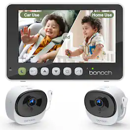 bonoch - 2-in-1 Baby Monitor Car Home Dual-Use Baby Monitor, 5" 1080P Wireless Car Cameras - White