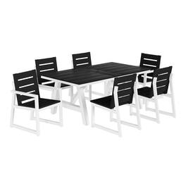 WestinTrends - Cape May 7-Piece HDPE Outdoor Furniture Patio Dining Table With Umbrella Hole and Chairs Set For 6 - Black
