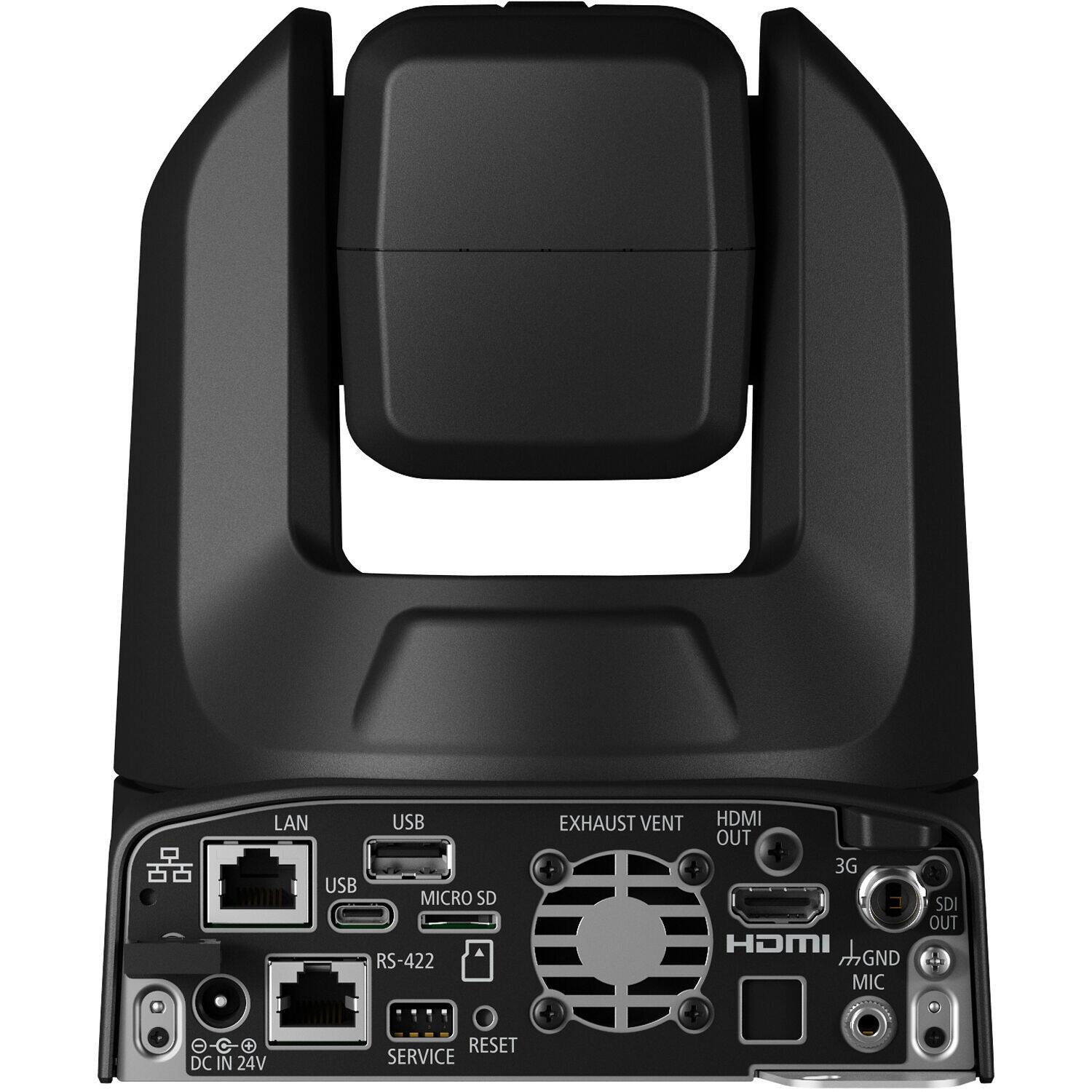LAN USB MICRO SD RS-422 EXHAUST VENT HDMI OUT 3G SDI OUT GND MIC DC IN 24V RESET SERVICE