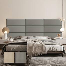 wowmax - Peel & Stick Faux Leather Headboard - Waterproof 3D Wall Panel for Queen Bed, 35.4x11.8", Grey (9-Pack) - Gray
