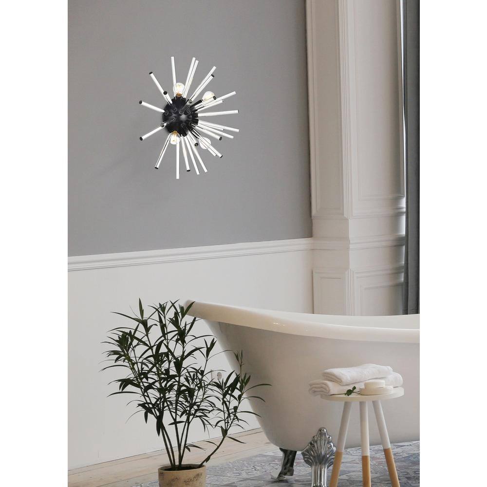 Angle. Elegant Lighting - Sienna 18 Inch Crystal Rod Wall Sconce In Black - Black.