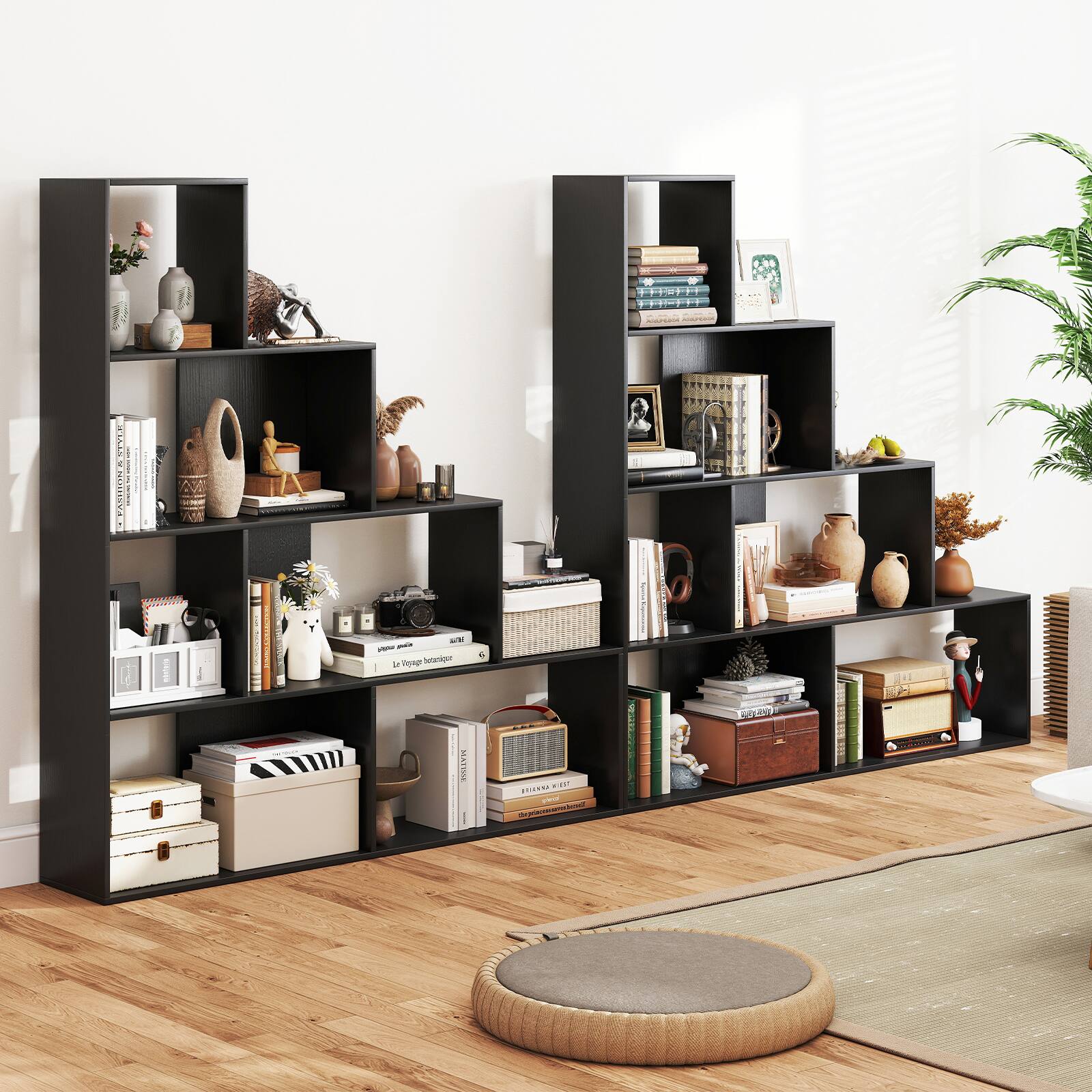 Gymax 2PCS 4 Tier Bookshelf w/6 Storage Cubes 64'' Tall