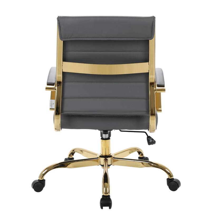 Alt View 6. LeisureMod - (Set of 2) Benmar Leather Office Chair with Gold Accents, Adjustable Height, Swivel Ergonomic Design for Home Office - Grey.