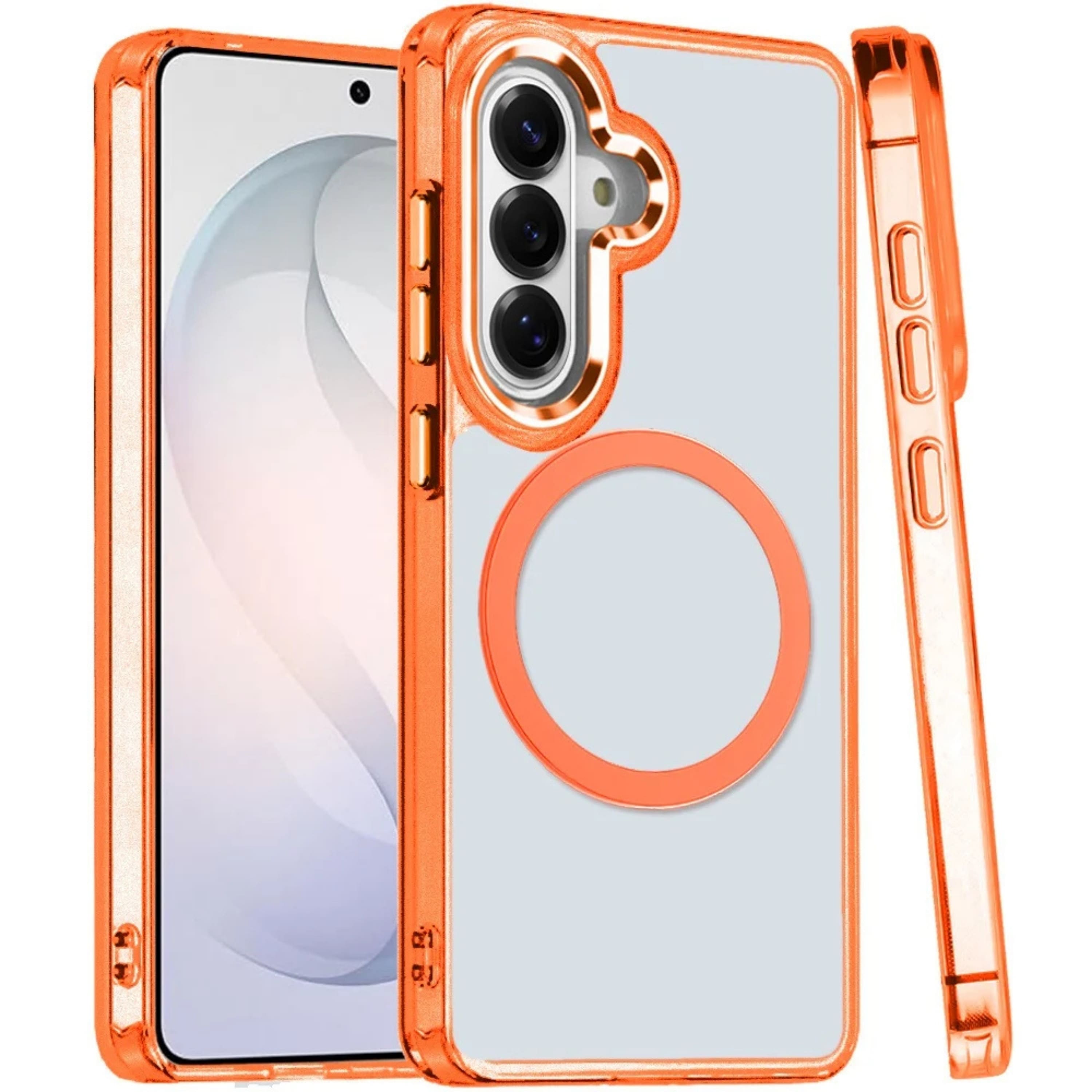 Kitcheniva - Clear Hybrid Metal Button Protective Case With Tempered Glass For Samsung S26 6.3 Inch - Orange price history on PriceWatchPro