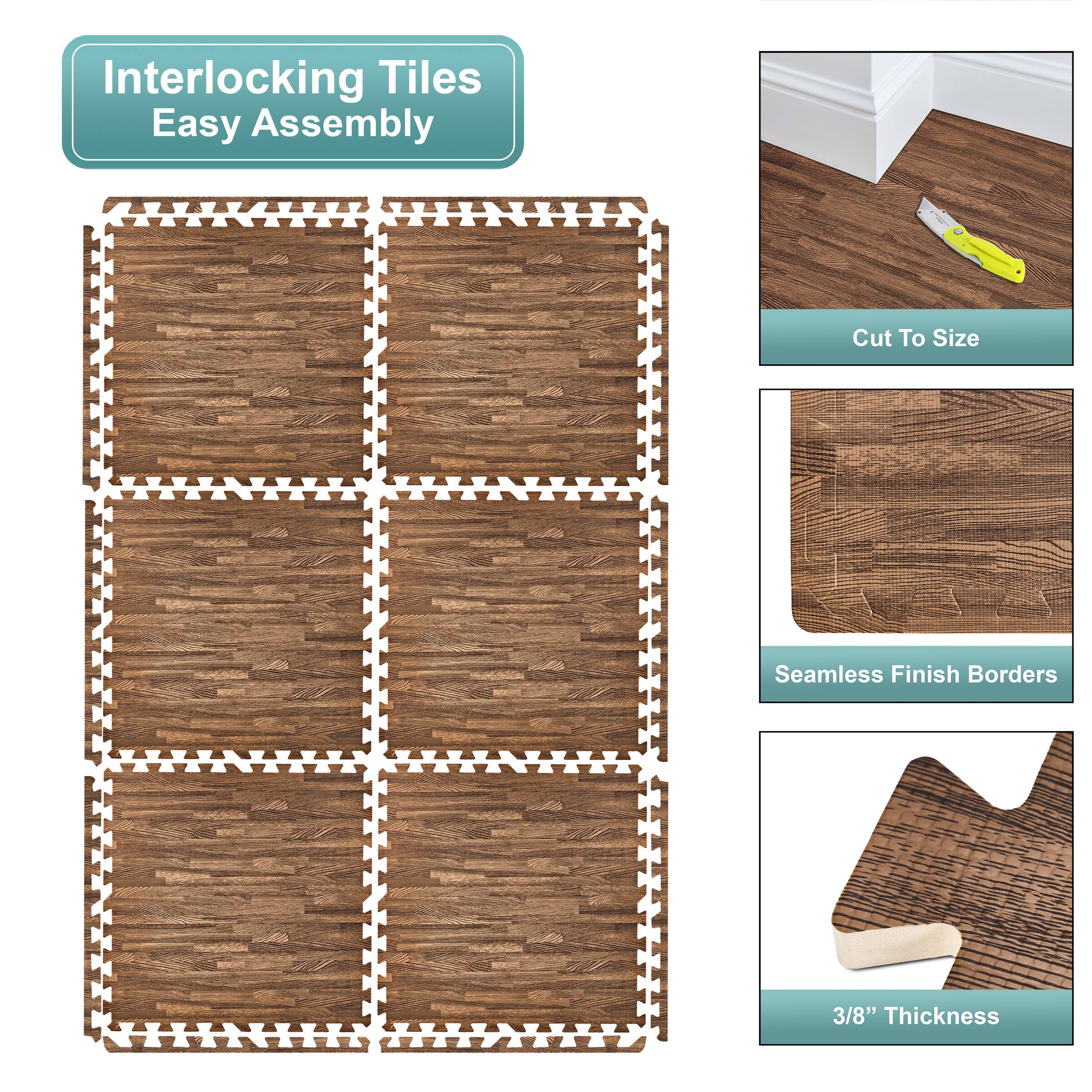 Interlocking Tiles  
Easy Assembly  

Cut To Size  

Seamless Finish Borders  

3/8" Thickness