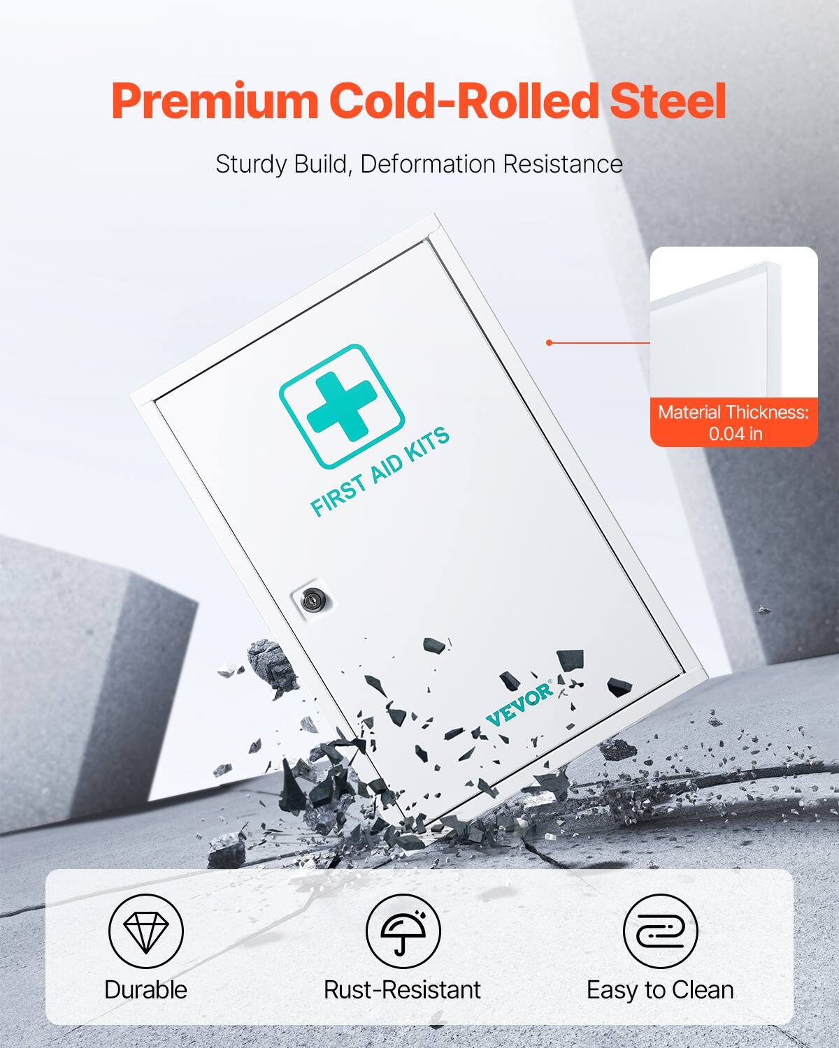 Premium Cold-Rolled Steel  
Sturdy Build, Deformation Resistance  

Material Thickness: 0.04 in  

Durable  
Rust-Resistant  
Easy to Clean