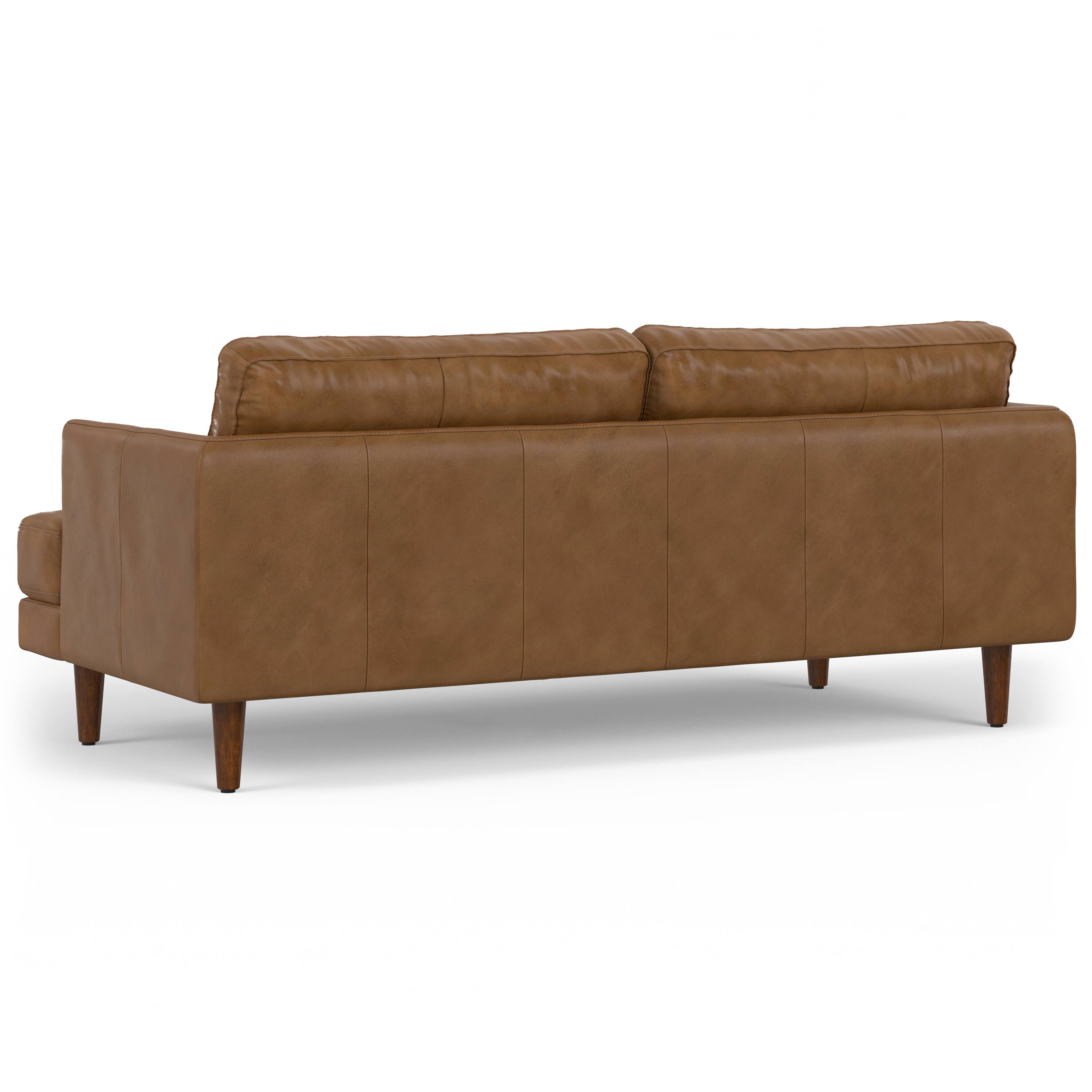 Alt View 2. Simpli Home - Livingston 76 inch Wide Mid-Century Modern Sofa in Caramel Brown Top Grain Genuine Leather - Caramel Brown.