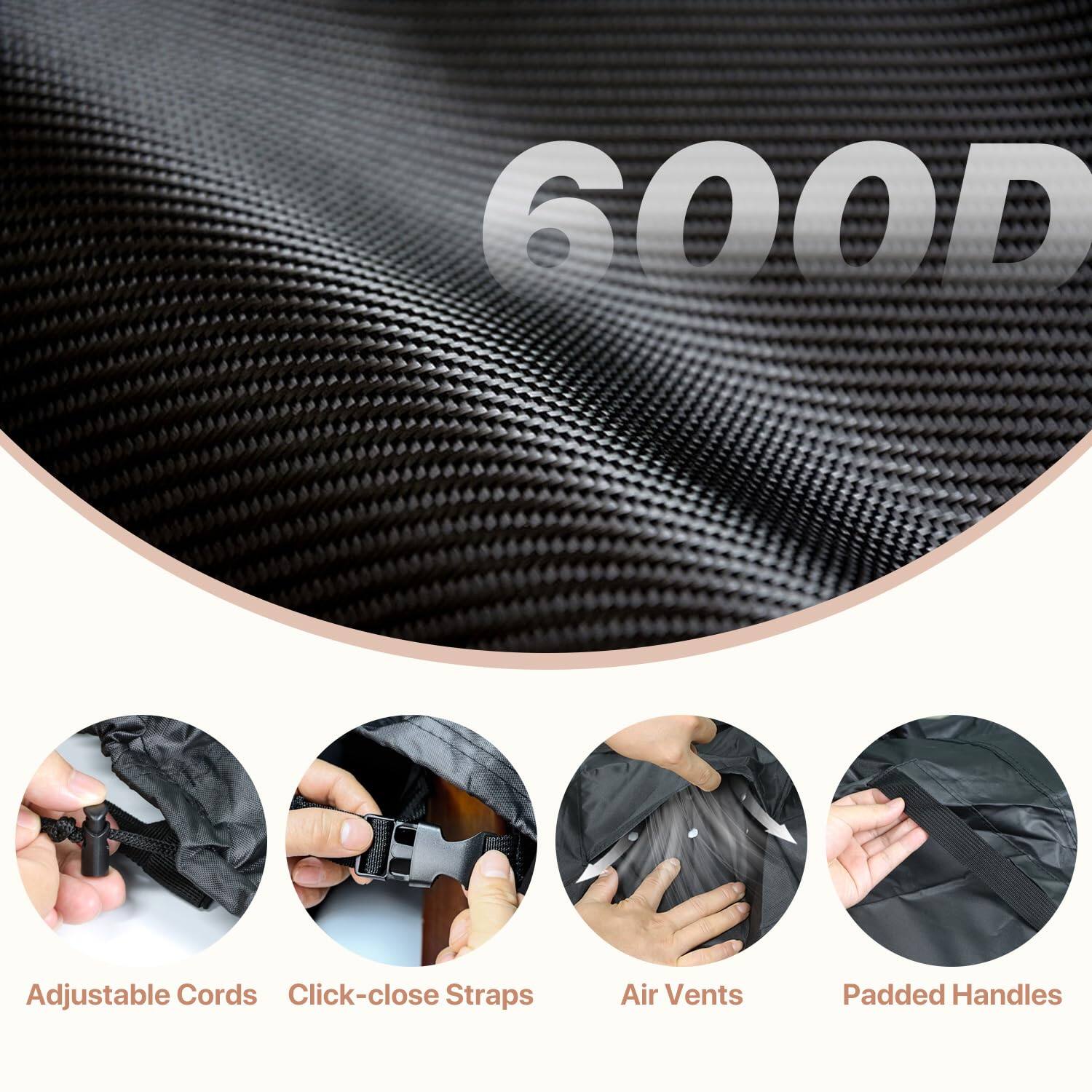 6OOD Adjustable Cords Click-close Straps Air Vents Padded Handles