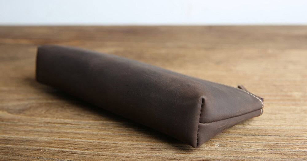 Back. Steel Horse Leather - The Pallavi |  Leather Pencil Case and Makeup Bag - Dark Brown.