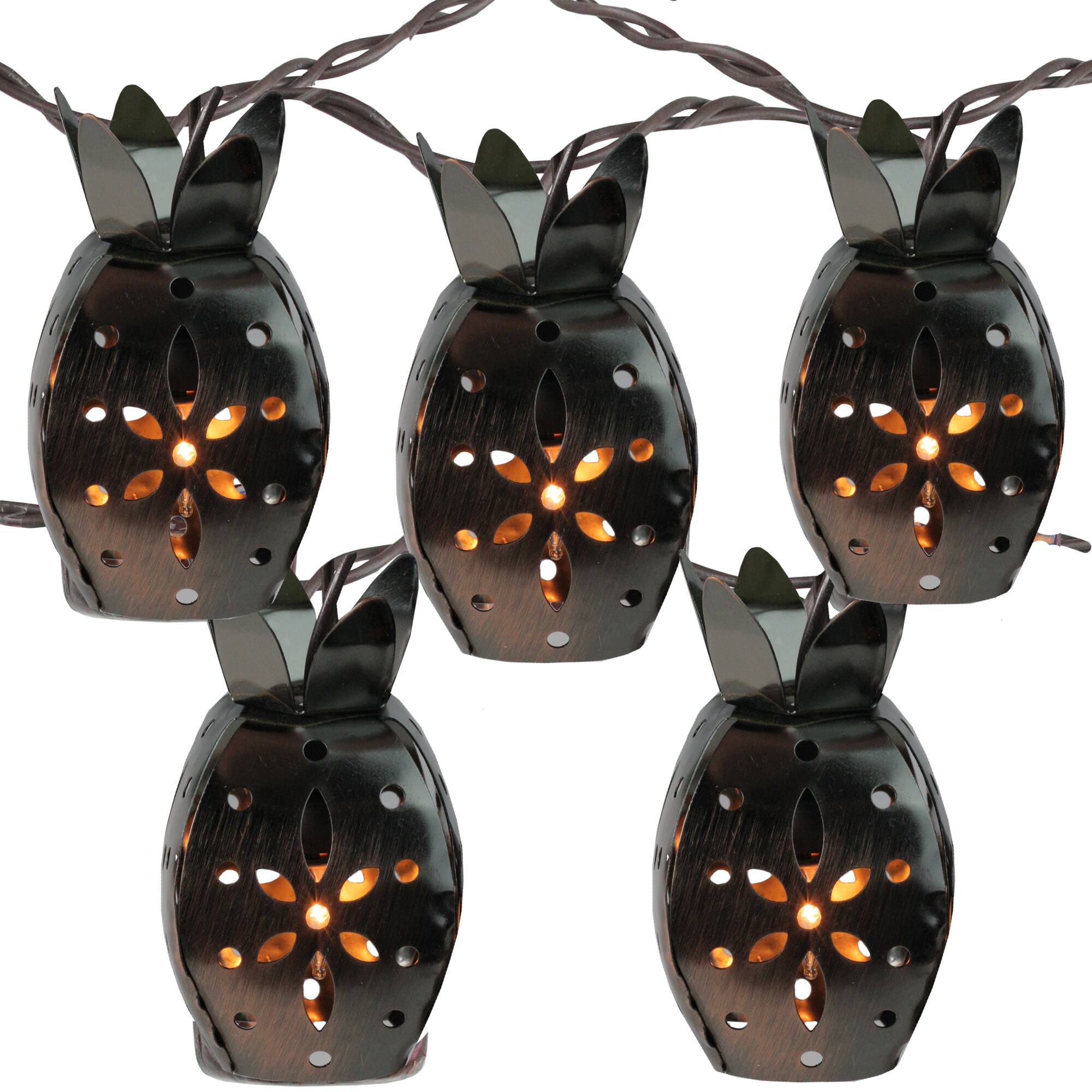 Front. Sienna - Mini Metal Pineapple Christmas Light Set - 7.5' Brown Wire - Clear Lights - 10ct - Brown.