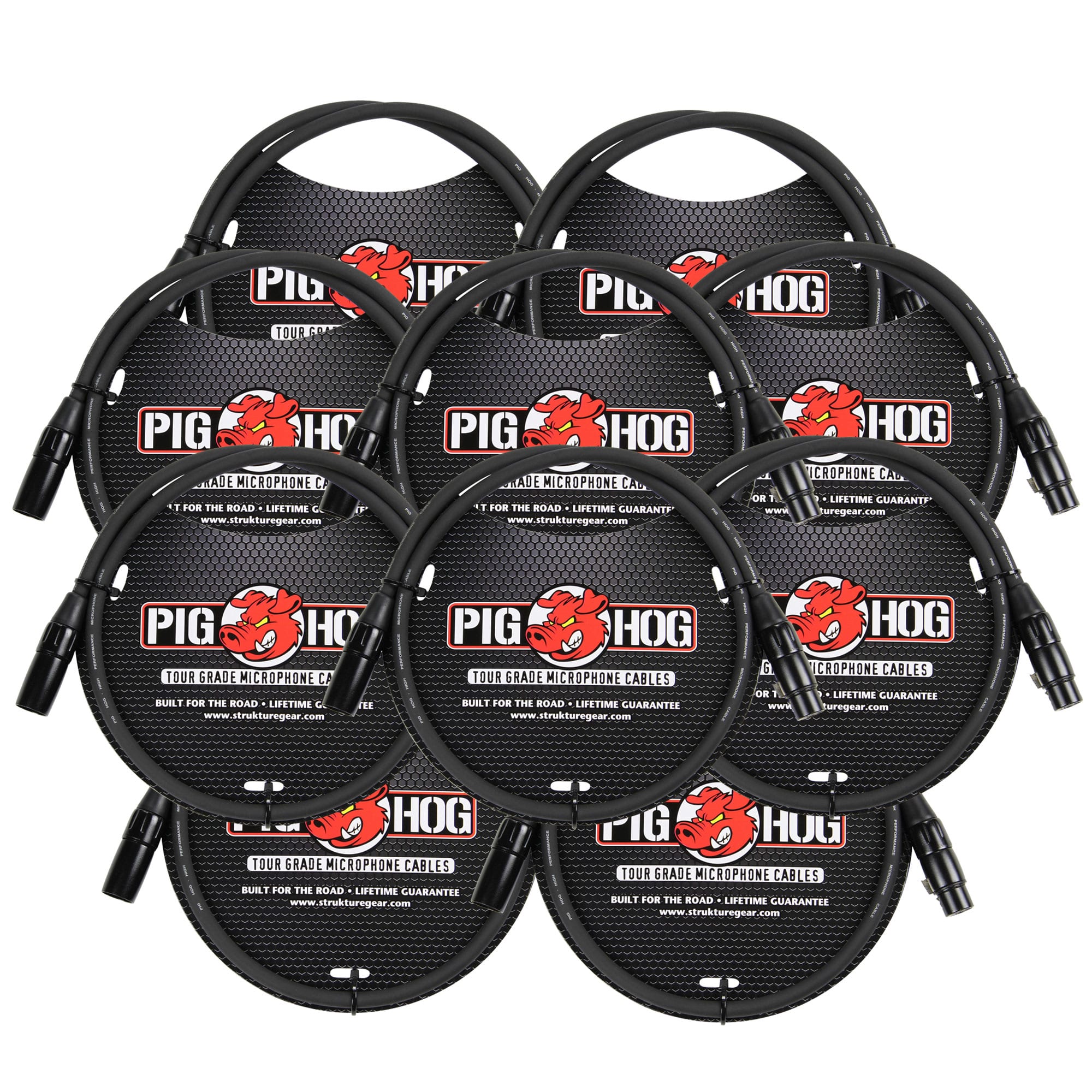 Pig Hog - 8mm XLR Microphone Cable Male to Female 3 Ft Fully Balanced - 10 Pack - Black
