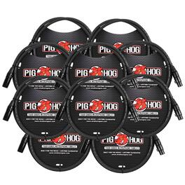 Pig Hog - 8mm XLR Microphone Cable Male to Female 3 Ft Fully Balanced - 10 Pack - Black