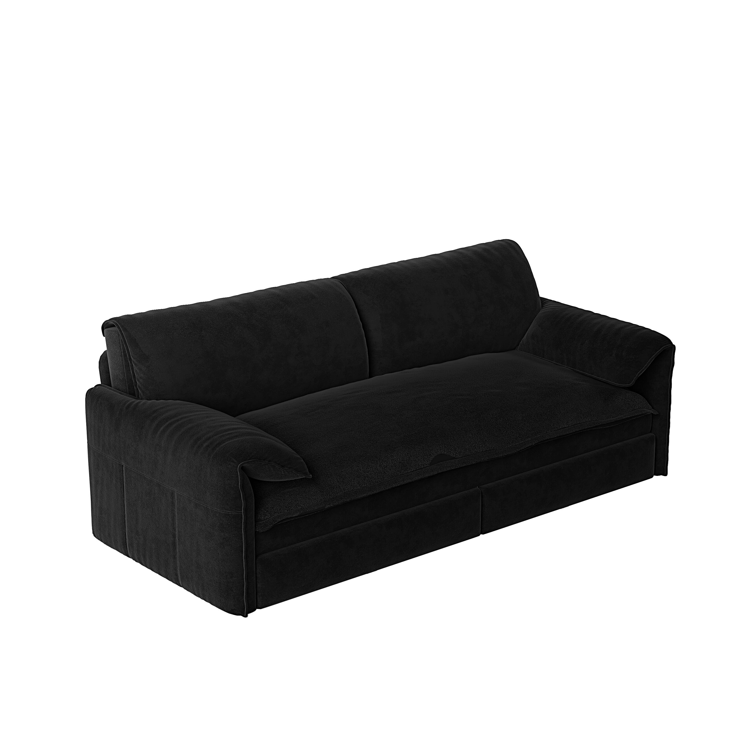 Alt View 7. APRILSOUL - Queen Pull Out Sofa Bed 3 in 1 Convertible Sleeper Side Storage Velvet Loveseat Living Room Bedroom Apartment Office - Black.