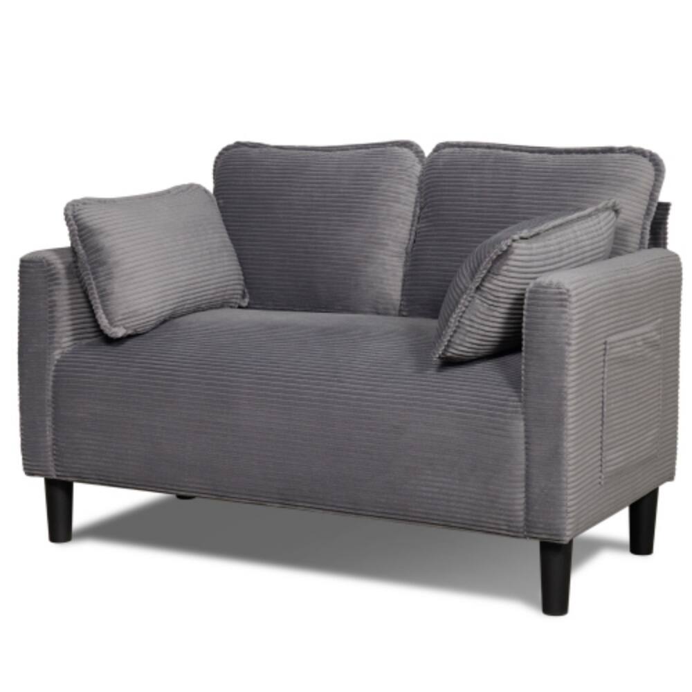 Alt View 6. LUCKY ONE - 48" Corduroy 2-Seater Loveseat Sofa w/ Side Storage Pocket 375 lbs/seat - Grey.