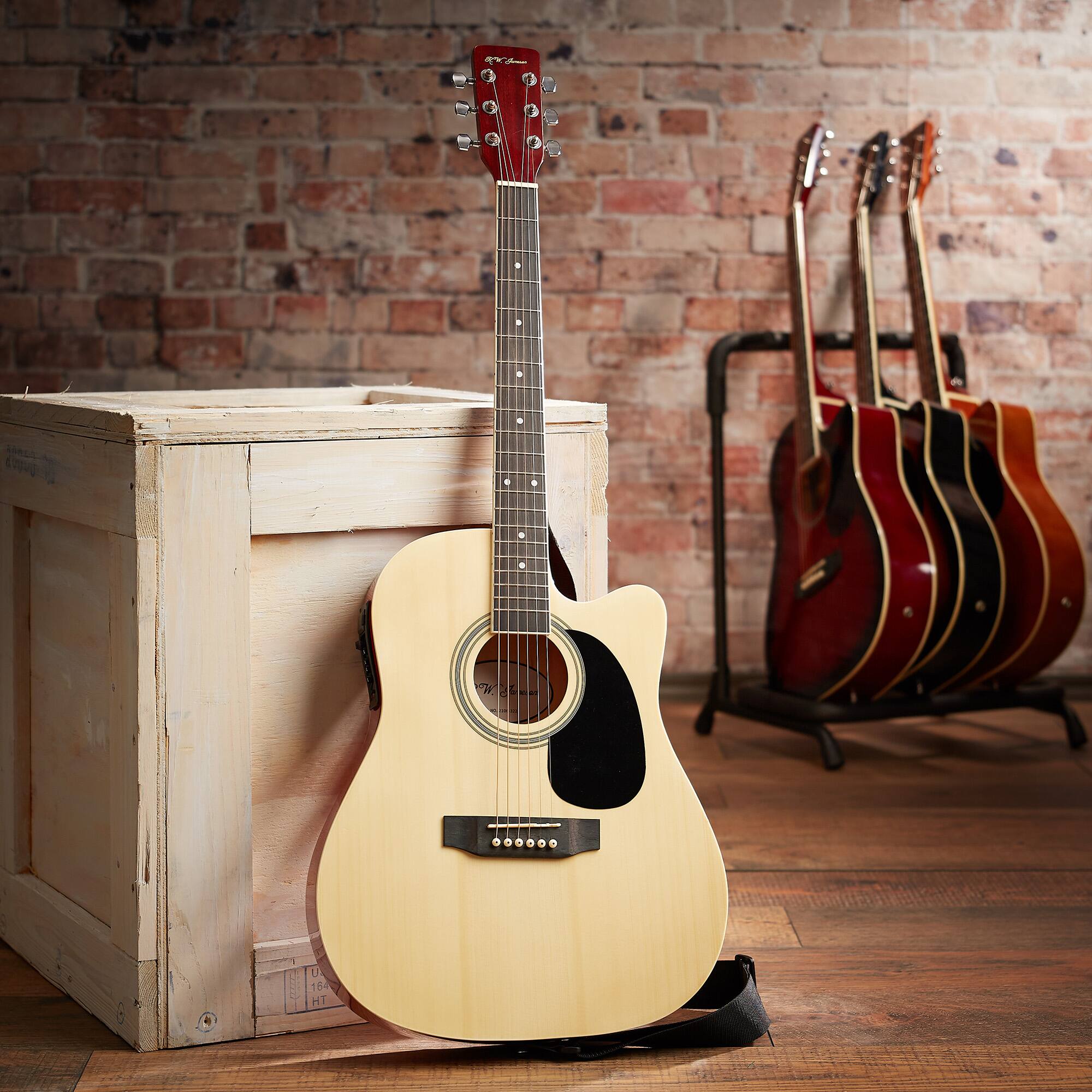 Alt View 6. Jameson Guitars - Thinline Cutaway Acoustic Electric Guitar with Gig Bag - Right Handed - Natural.