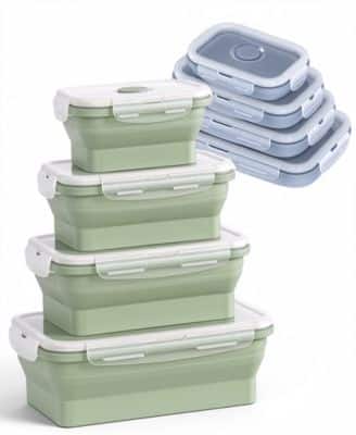 Sugift - Silicone Collapsible Food Storage Containers With Lids 8-Pack Microwave Dishwasher Safe BPA-Free - Blue/Green