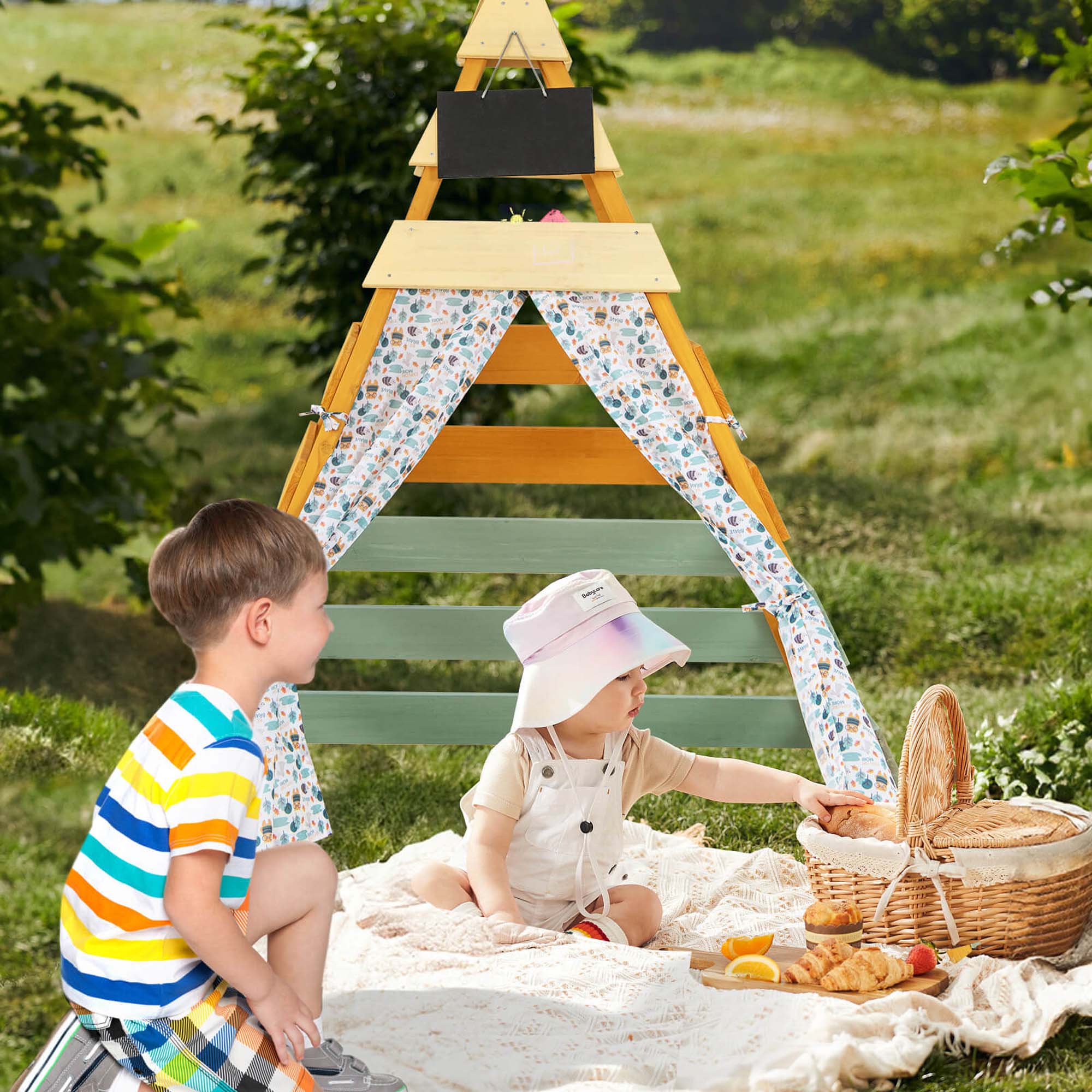 Alt View 7. Costway - Costway Kids  Tent with Machine Washable Flags & Door Curtains Detachable Chalkboard - Multicolor.