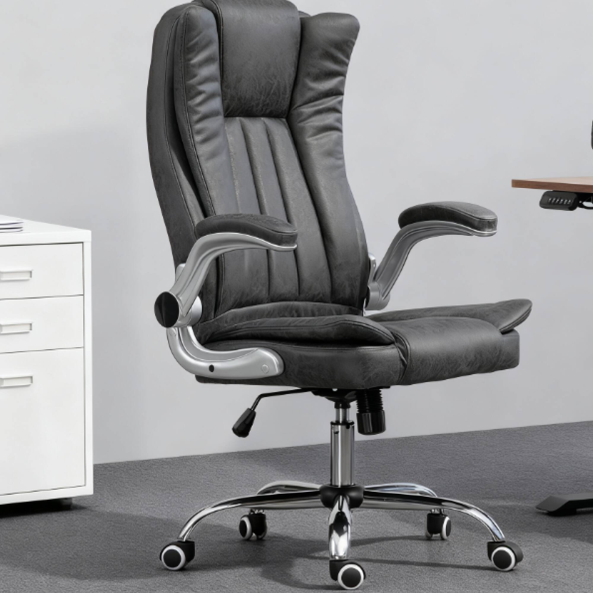 Alt View 4. GOODSILO - Ergonomic Executive Office Chair with Padded Flip-Up Armrests and Height-Adjustable Tilt Function - Gray.