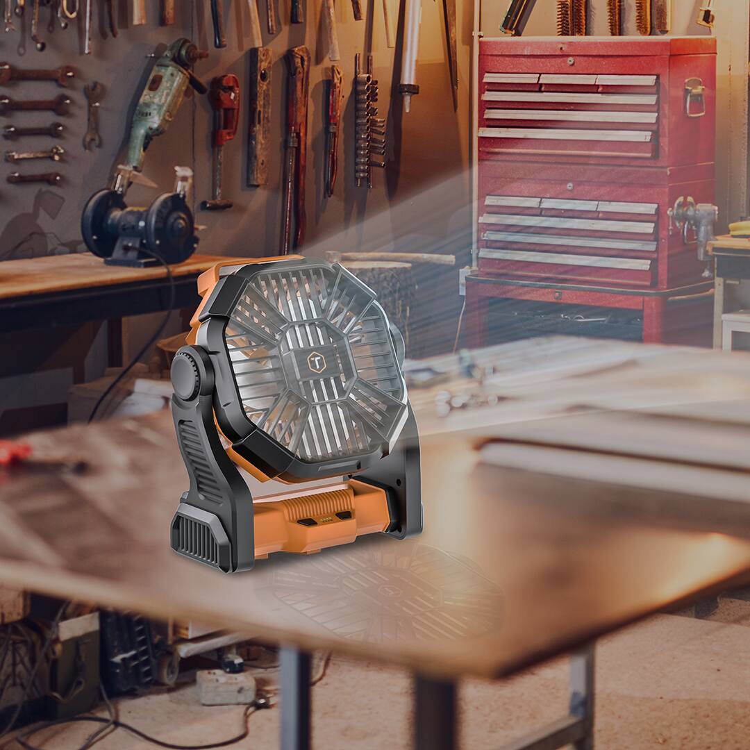 Left. ToughTested - ToughTested 4-Speed Rechargeable Fan with LED Light, USB Charger and Foldable Hook for Camping & Indoor Use - Black.